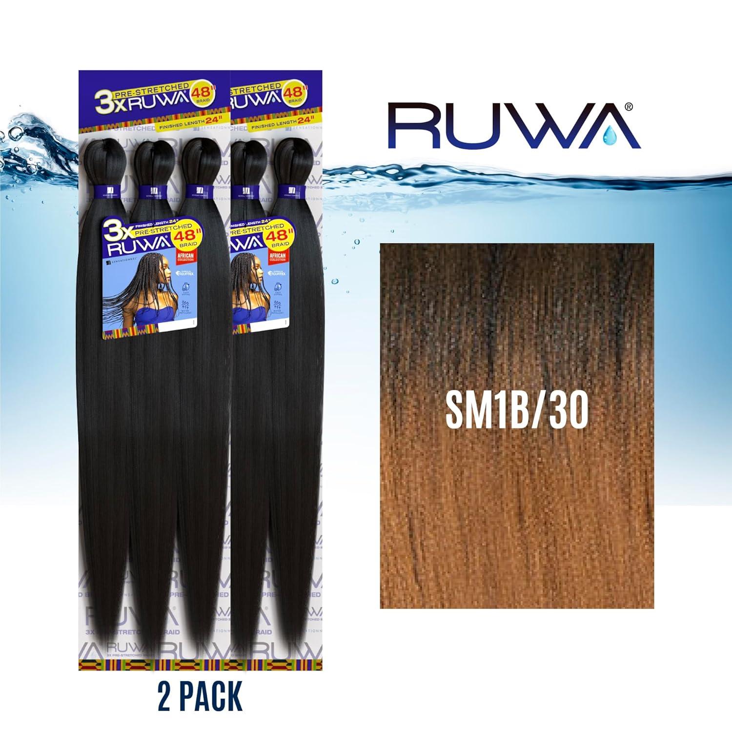 imageSensationnel Ruwa prestretched braiding hair 3x 48 inch water repellent kanekalon fast dry synthetic sports itch free 3 pack 1 JETBLACKSM1B30