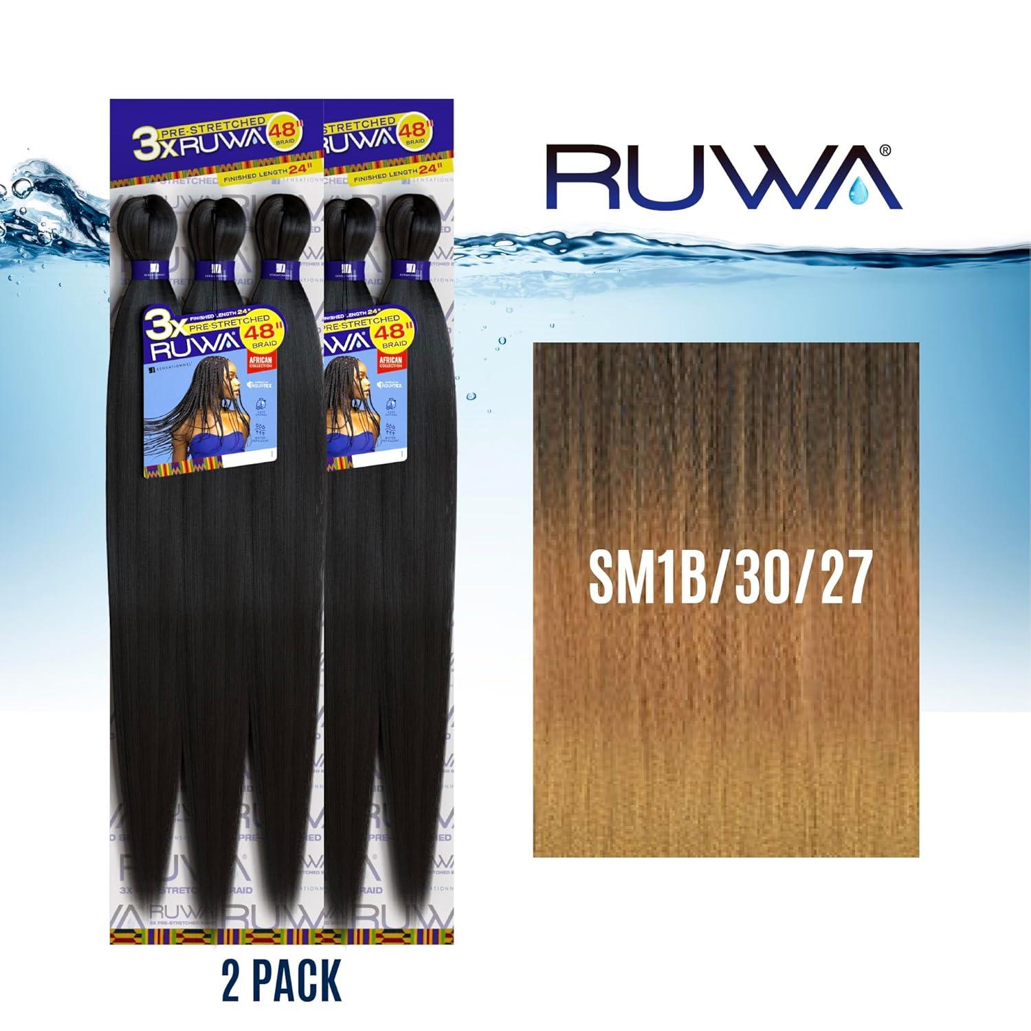 imageSensationnel Ruwa prestretched braiding hair 3x 48 inch water repellent kanekalon fast dry synthetic sports itch free 3 pack 1 JETBLACKSM1B3027