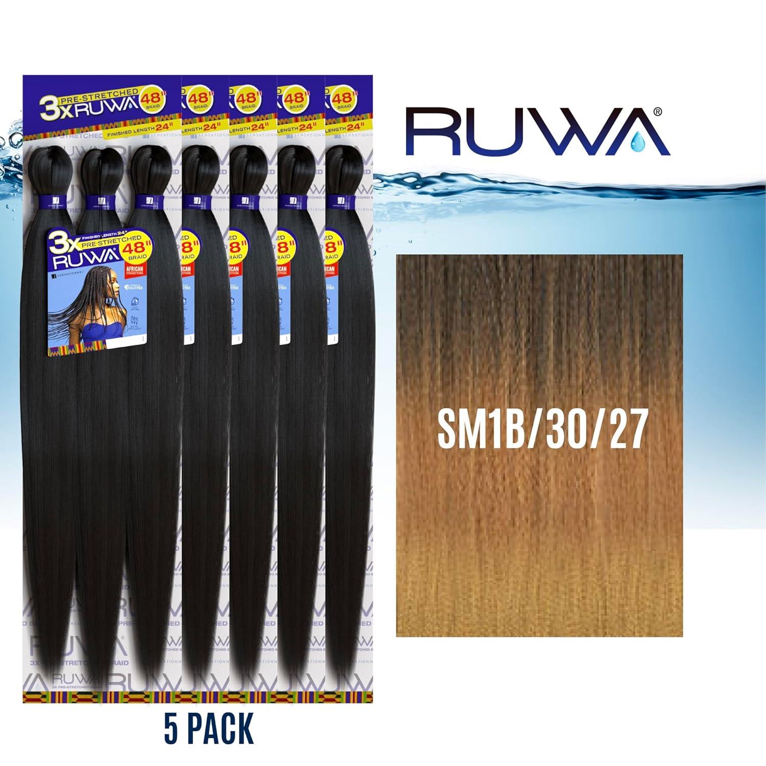 imageSensationnel Ruwa prestretched braiding hair 3x 48 inch water repellent kanekalon fast dry synthetic sports itch free 3 pack 1 JETBLACKSM1B3027