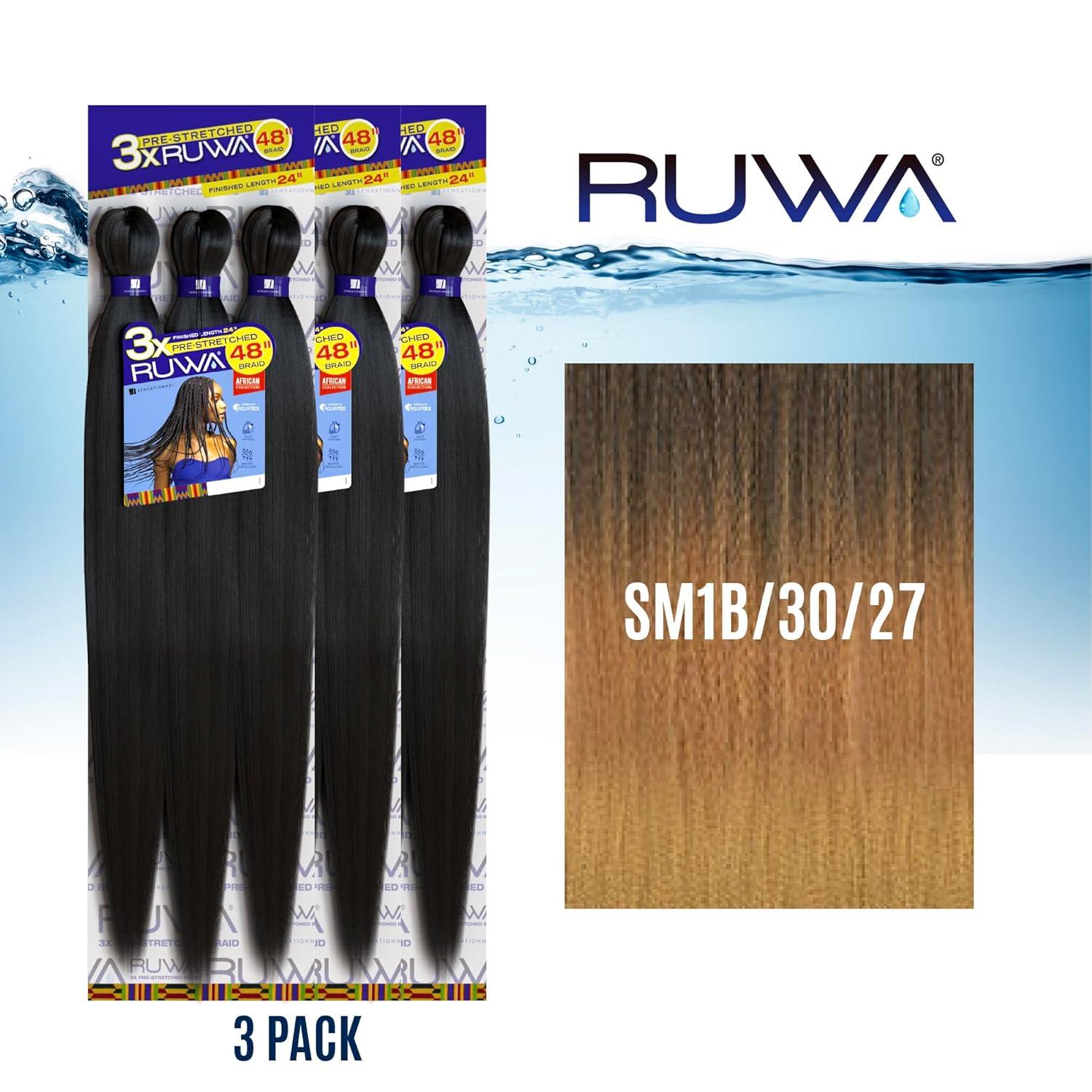 imageSensationnel Ruwa prestretched braiding hair 3x 48 inch water repellent kanekalon fast dry synthetic sports itch free 3 pack 1 JETBLACKSM1B3027