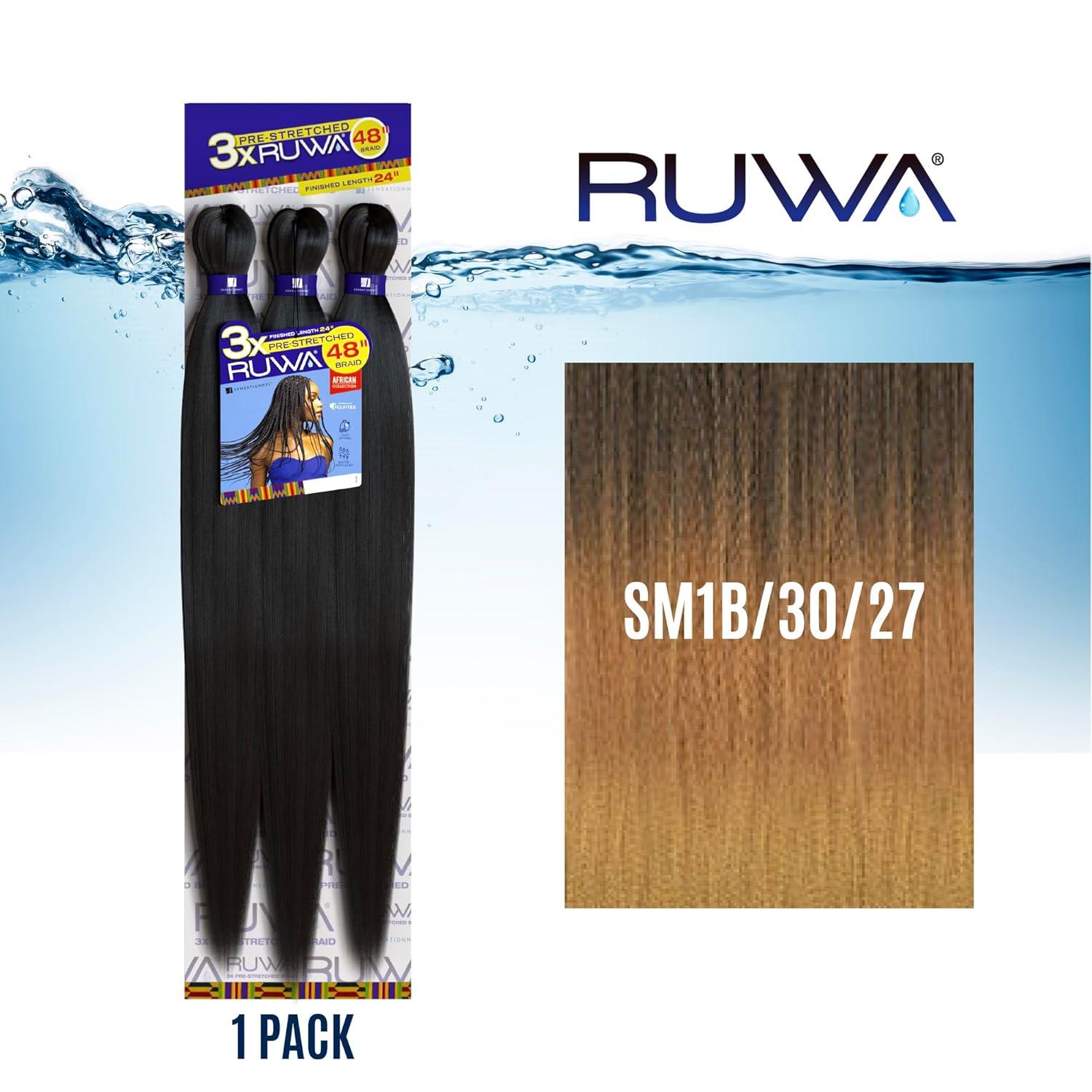 imageSensationnel Ruwa prestretched braiding hair 3x 48 inch water repellent kanekalon fast dry synthetic sports itch free 3 pack 1 JETBLACKSM1B3027