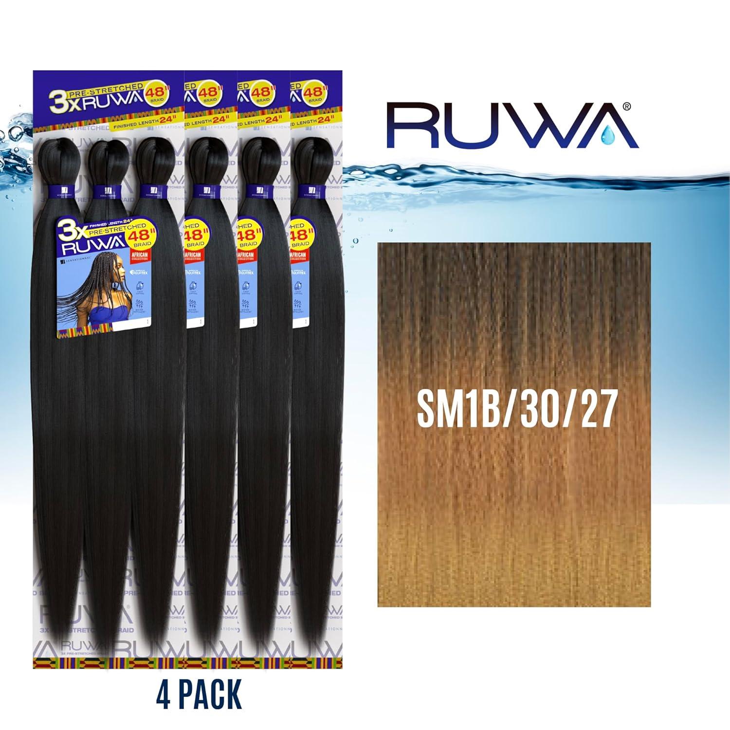 imageSensationnel Ruwa prestretched braiding hair 3x 48 inch water repellent kanekalon fast dry synthetic sports itch free 3 pack 1 JETBLACKSM1B3027