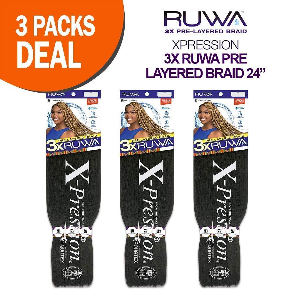 imageSensationnel Ruwa prestretched braiding hair 3x 48 inch water repellent kanekalon fast dry synthetic sports itch free 3 pack 1 JETBLACKSM1B350