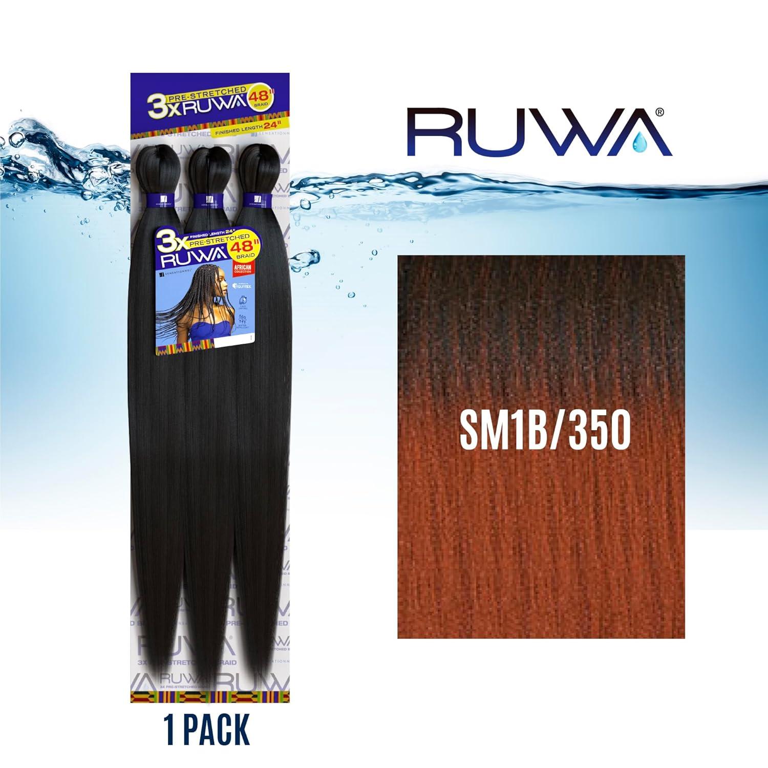 imageSensationnel Ruwa prestretched braiding hair 3x 48 inch water repellent kanekalon fast dry synthetic sports itch free 3 pack 1 JETBLACKSM1B350
