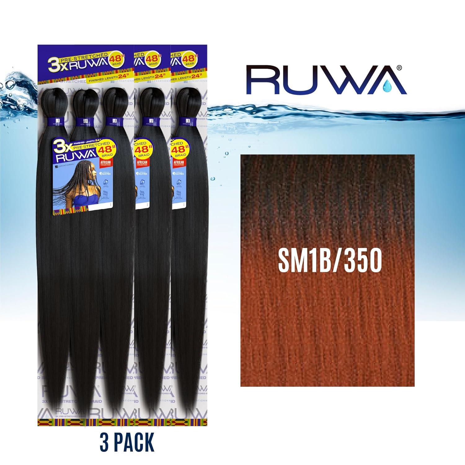 imageSensationnel Ruwa prestretched braiding hair 3x 48 inch water repellent kanekalon fast dry synthetic sports itch free 3 pack 1 JETBLACKSM1B350