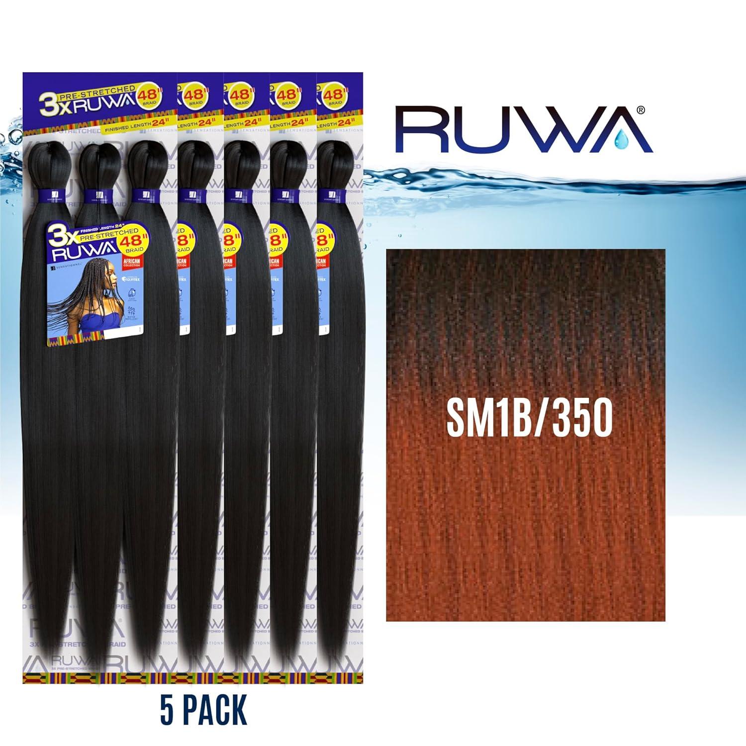imageSensationnel Ruwa prestretched braiding hair 3x 48 inch water repellent kanekalon fast dry synthetic sports itch free 3 pack 1 JETBLACKSM1B350