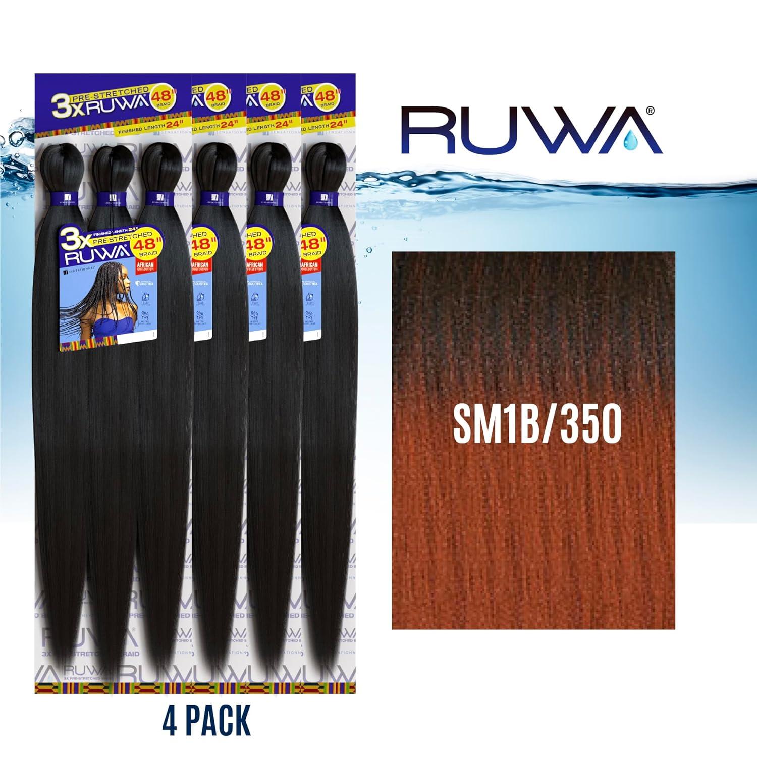 imageSensationnel Ruwa prestretched braiding hair 3x 48 inch water repellent kanekalon fast dry synthetic sports itch free 3 pack 1 JETBLACKSM1B350