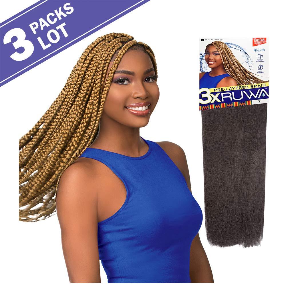 imageSensationnel Ruwa prestretched braiding hair 3x 48 inch water repellent kanekalon fast dry synthetic sports itch free 3 pack 1 JETBLACKSM1B350