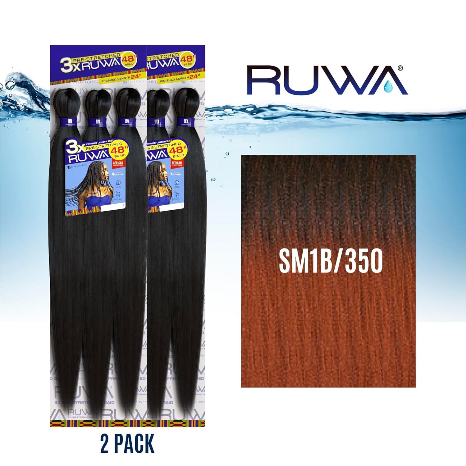 imageSensationnel Ruwa prestretched braiding hair 3x 48 inch water repellent kanekalon fast dry synthetic sports itch free 3 pack 1 JETBLACKSM1B350