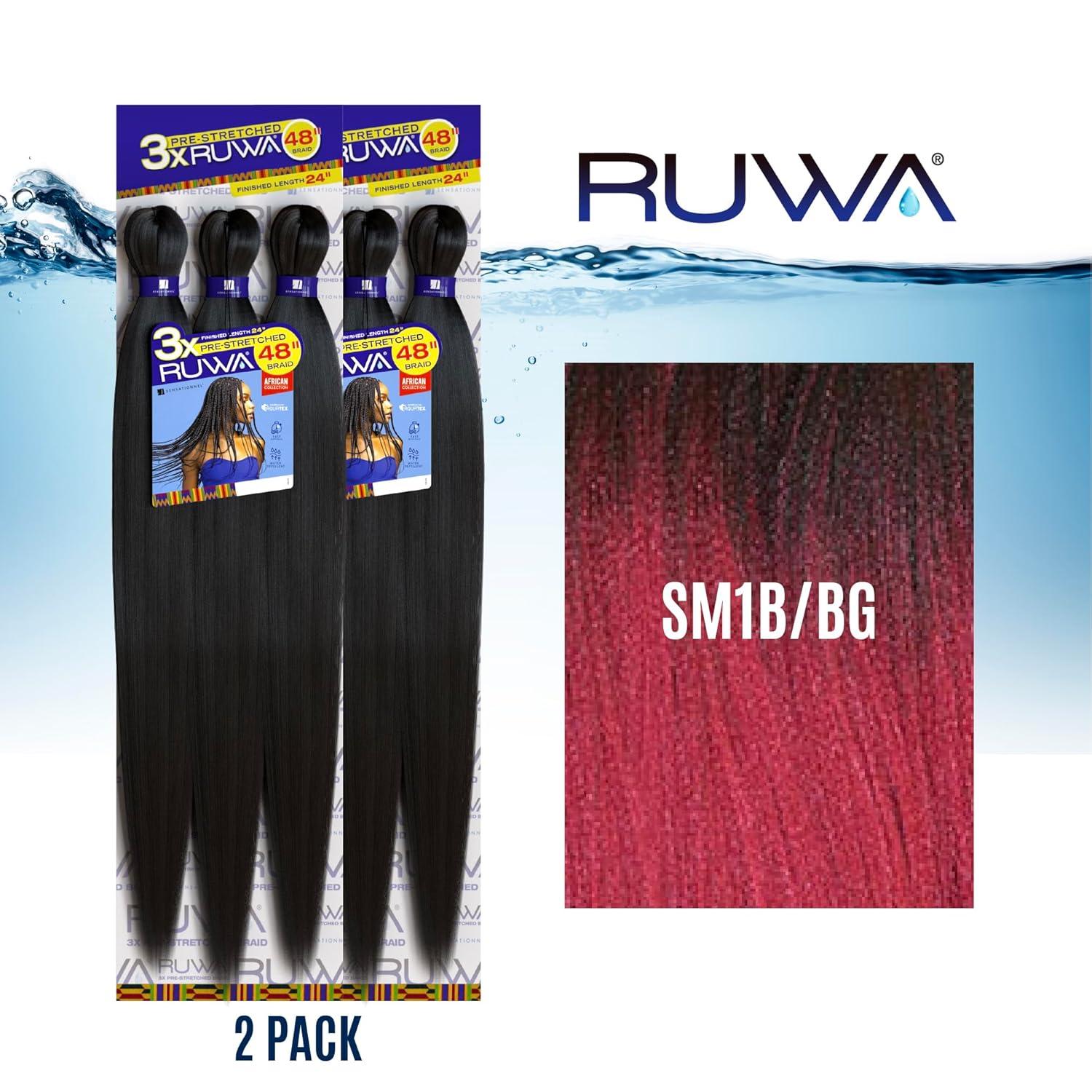 imageSensationnel Ruwa prestretched braiding hair 3x 48 inch water repellent kanekalon fast dry synthetic sports itch free 3 pack 1 JETBLACKSM1BBG