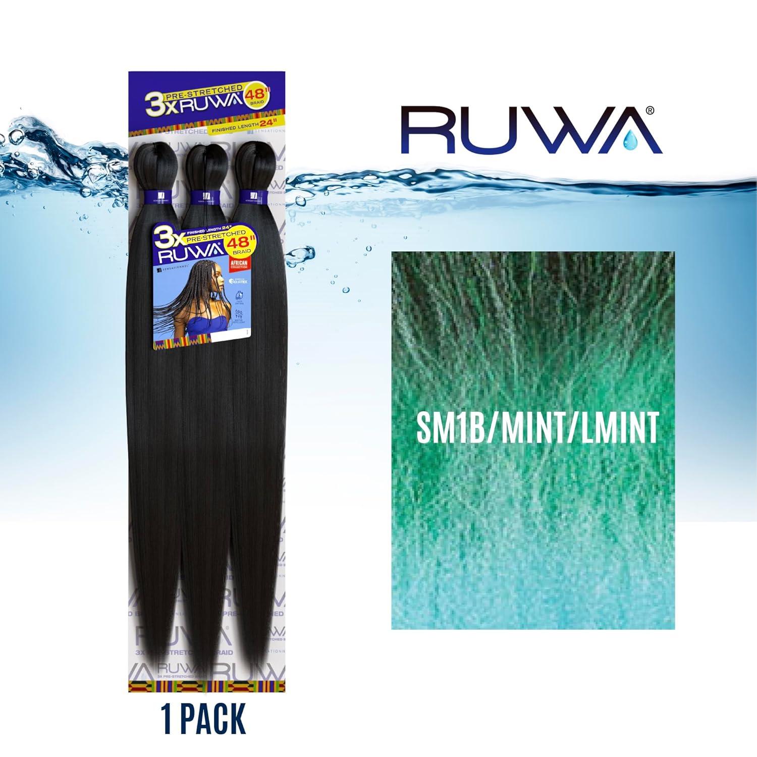 imageSensationnel Ruwa prestretched braiding hair 3x 48 inch water repellent kanekalon fast dry synthetic sports itch free 3 pack 1 JETBLACKSM1BMINTLMINT