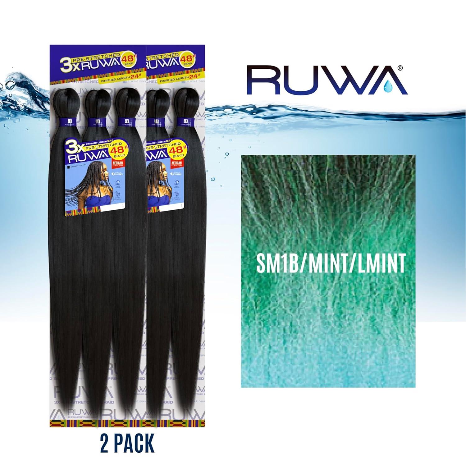 imageSensationnel Ruwa prestretched braiding hair 3x 48 inch water repellent kanekalon fast dry synthetic sports itch free 3 pack 1 JETBLACKSM1BMINTLMINT