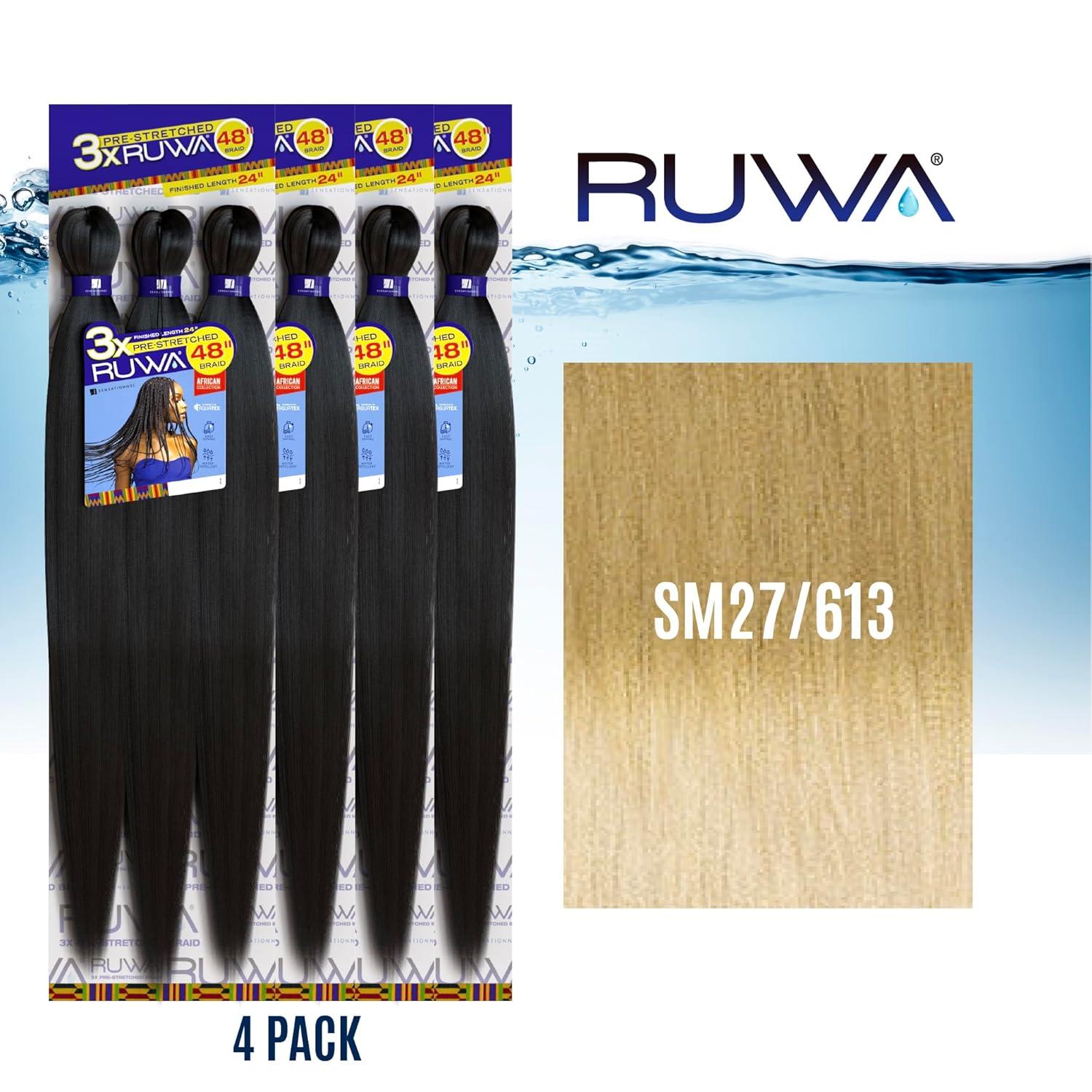 imageSensationnel Ruwa prestretched braiding hair 3x 48 inch water repellent kanekalon fast dry synthetic sports itch free 3 pack 1 JETBLACKSM27613