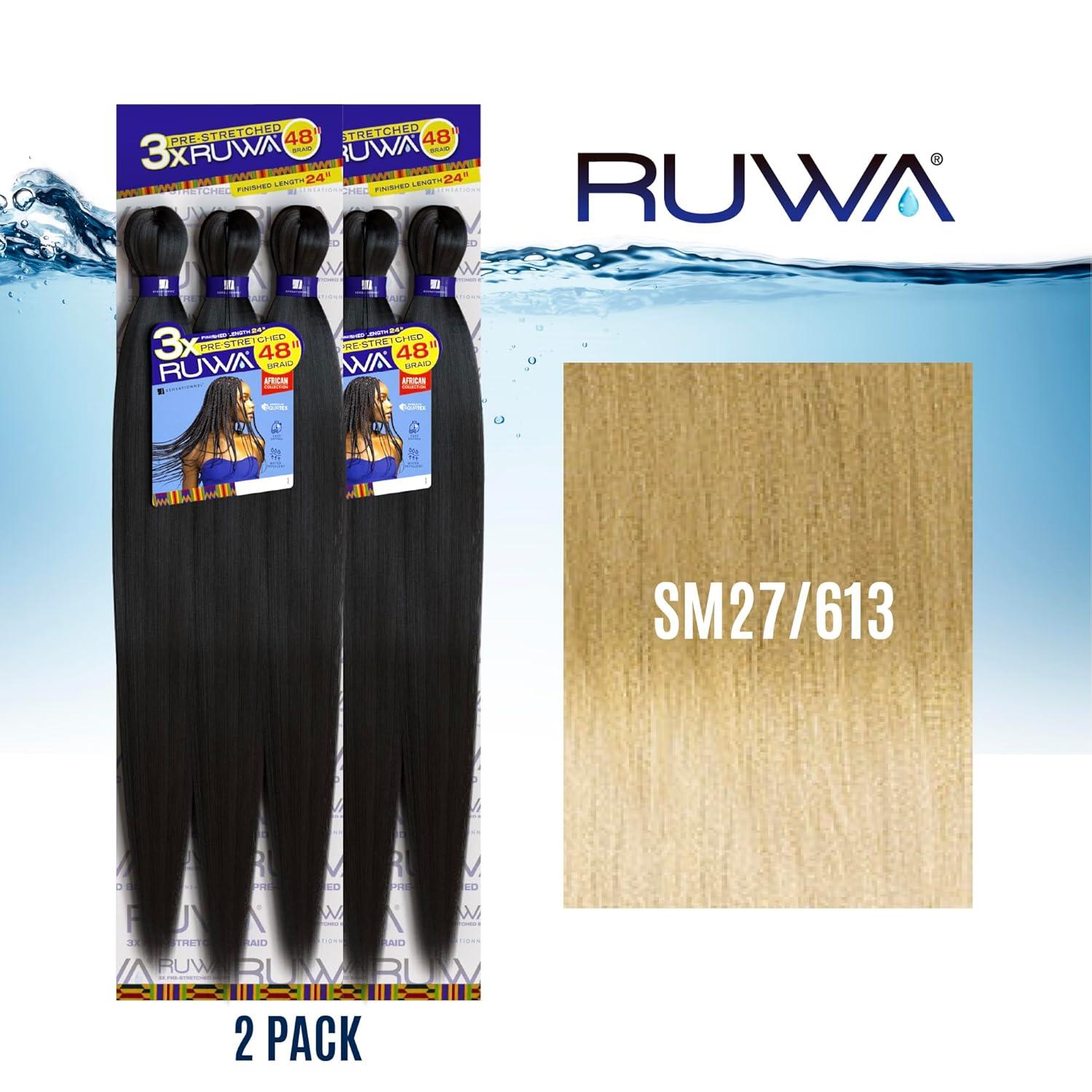 imageSensationnel Ruwa prestretched braiding hair 3x 48 inch water repellent kanekalon fast dry synthetic sports itch free 3 pack 1 JETBLACKSM27613