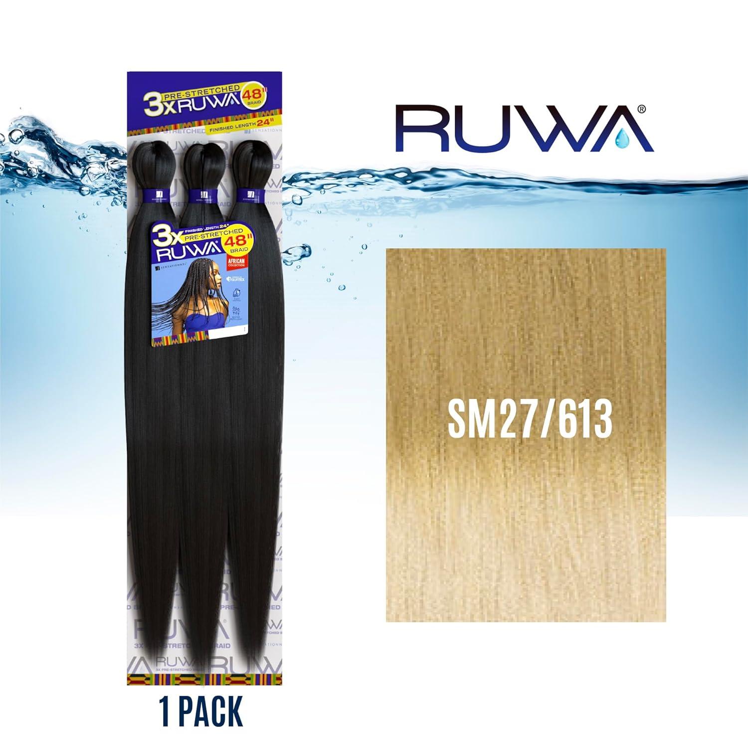 imageSensationnel Ruwa prestretched braiding hair 3x 48 inch water repellent kanekalon fast dry synthetic sports itch free 3 pack 1 JETBLACKSM27613