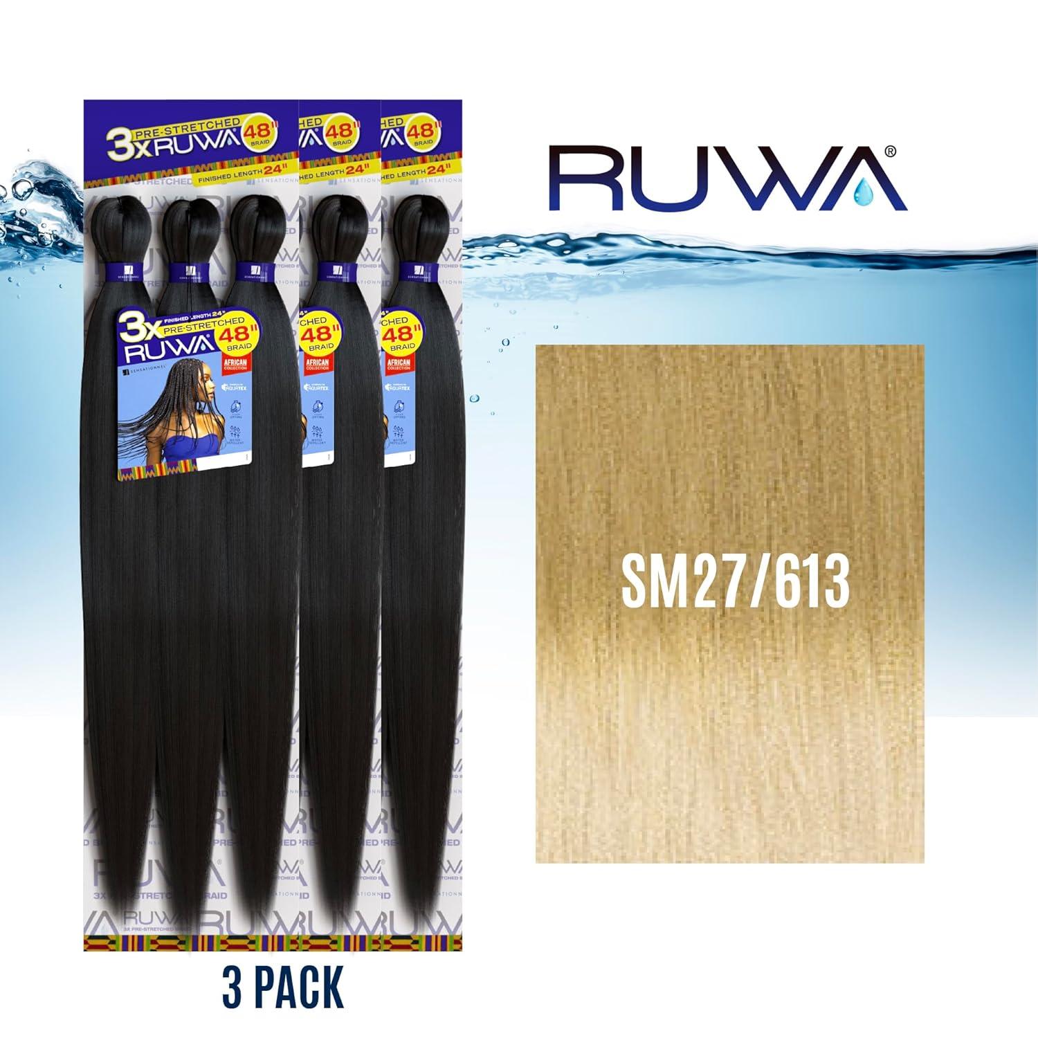 imageSensationnel Ruwa prestretched braiding hair 3x 48 inch water repellent kanekalon fast dry synthetic sports itch free 3 pack 1 JETBLACKSM27613