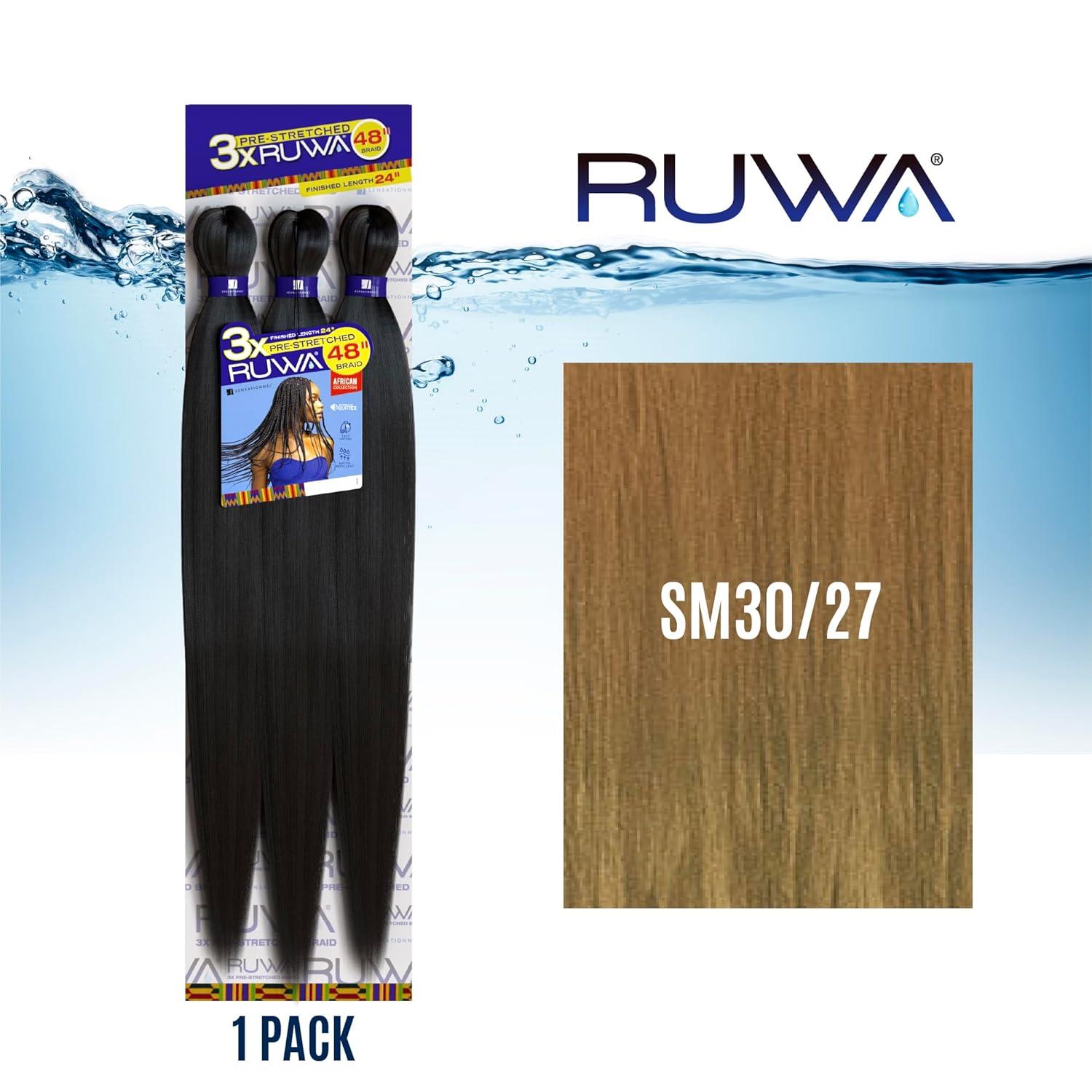 imageSensationnel Ruwa prestretched braiding hair 3x 48 inch water repellent kanekalon fast dry synthetic sports itch free 3 pack 1 JETBLACKSM3027