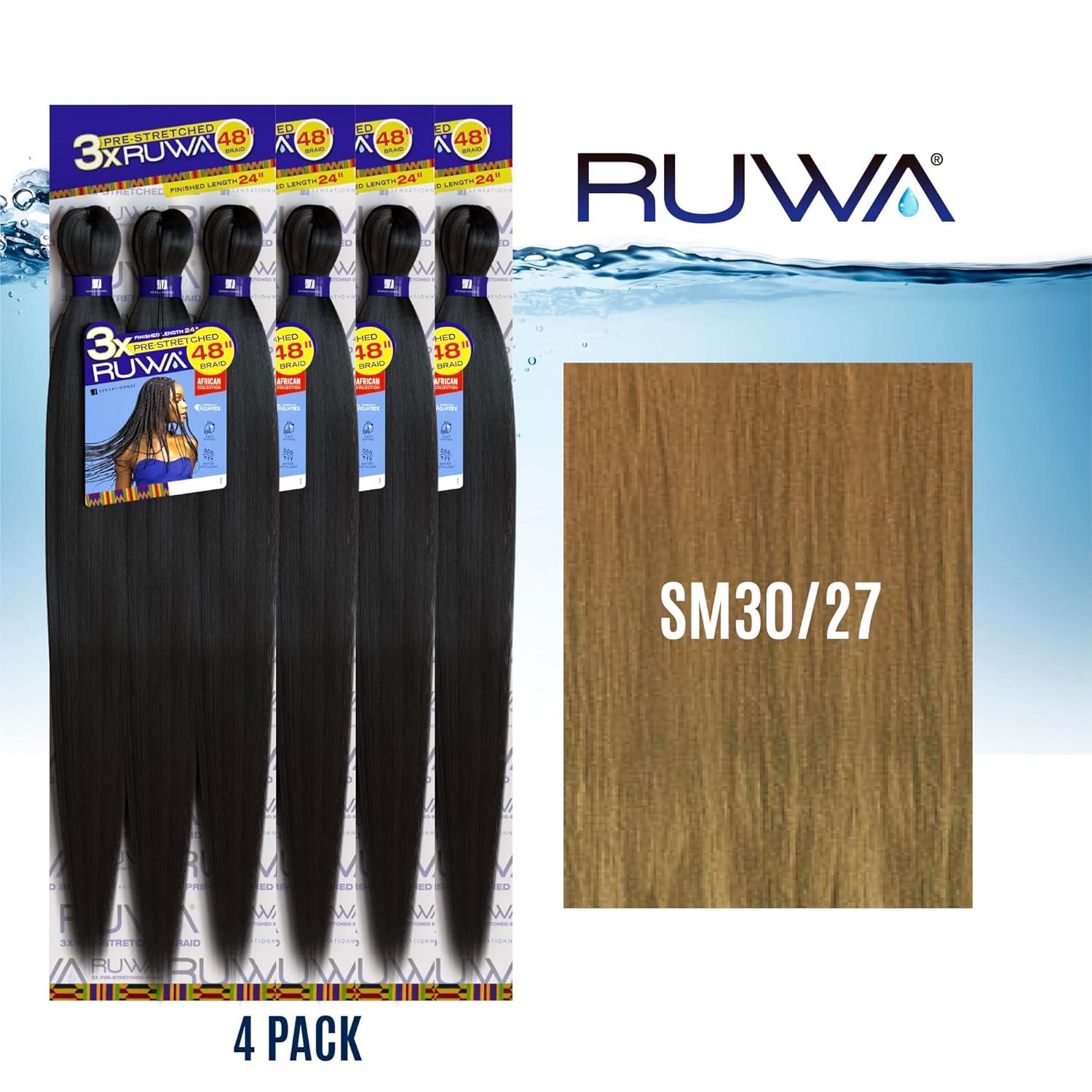 imageSensationnel Ruwa prestretched braiding hair 3x 48 inch water repellent kanekalon fast dry synthetic sports itch free 3 pack 1 JETBLACKSM3027