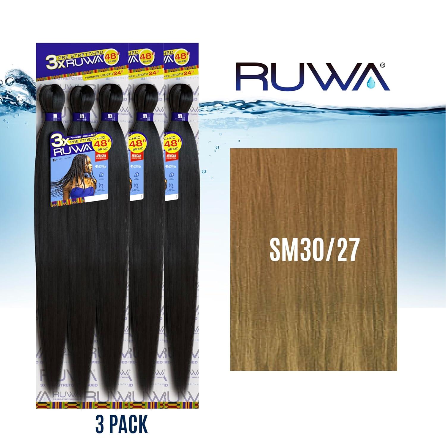 imageSensationnel Ruwa prestretched braiding hair 3x 48 inch water repellent kanekalon fast dry synthetic sports itch free 3 pack 1 JETBLACKSM3027
