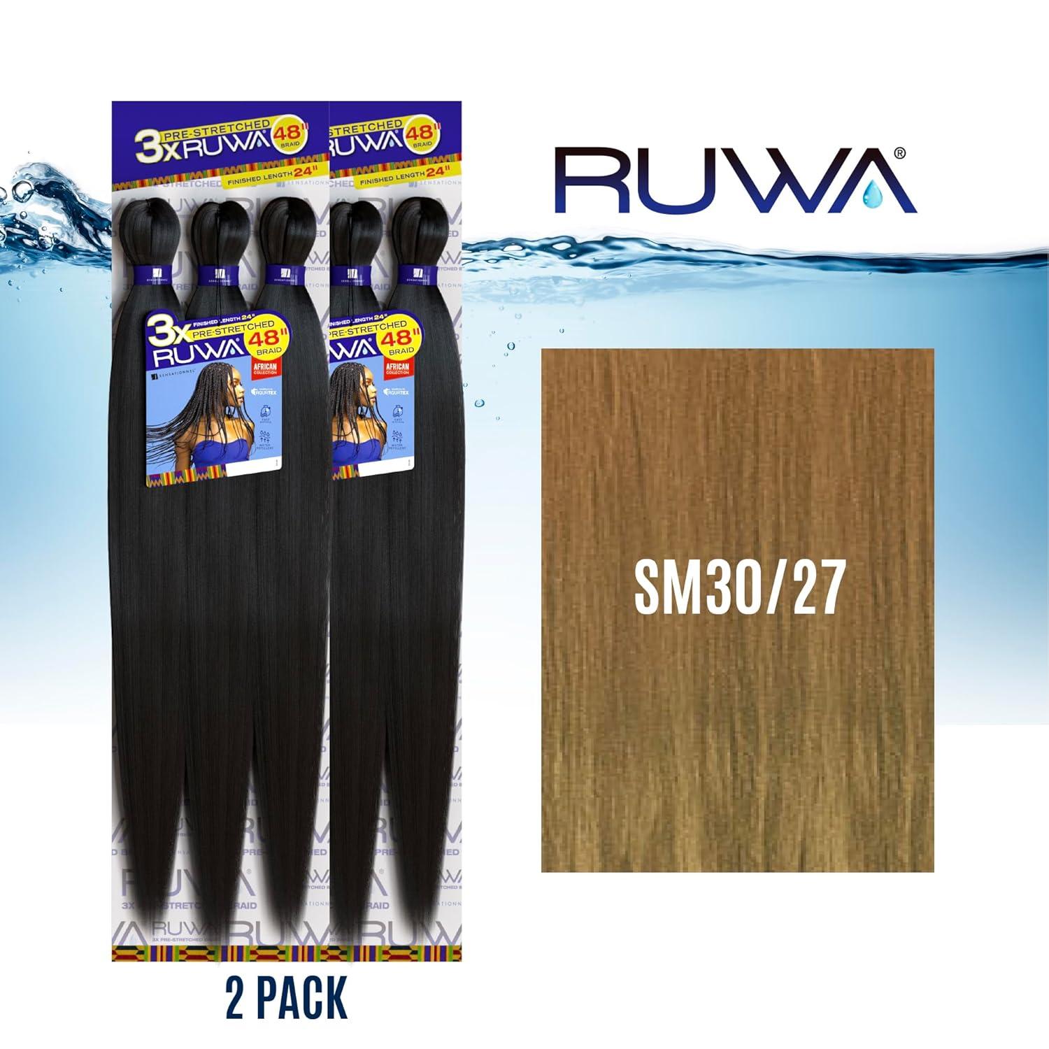 imageSensationnel Ruwa prestretched braiding hair 3x 48 inch water repellent kanekalon fast dry synthetic sports itch free 3 pack 1 JETBLACKSM3027