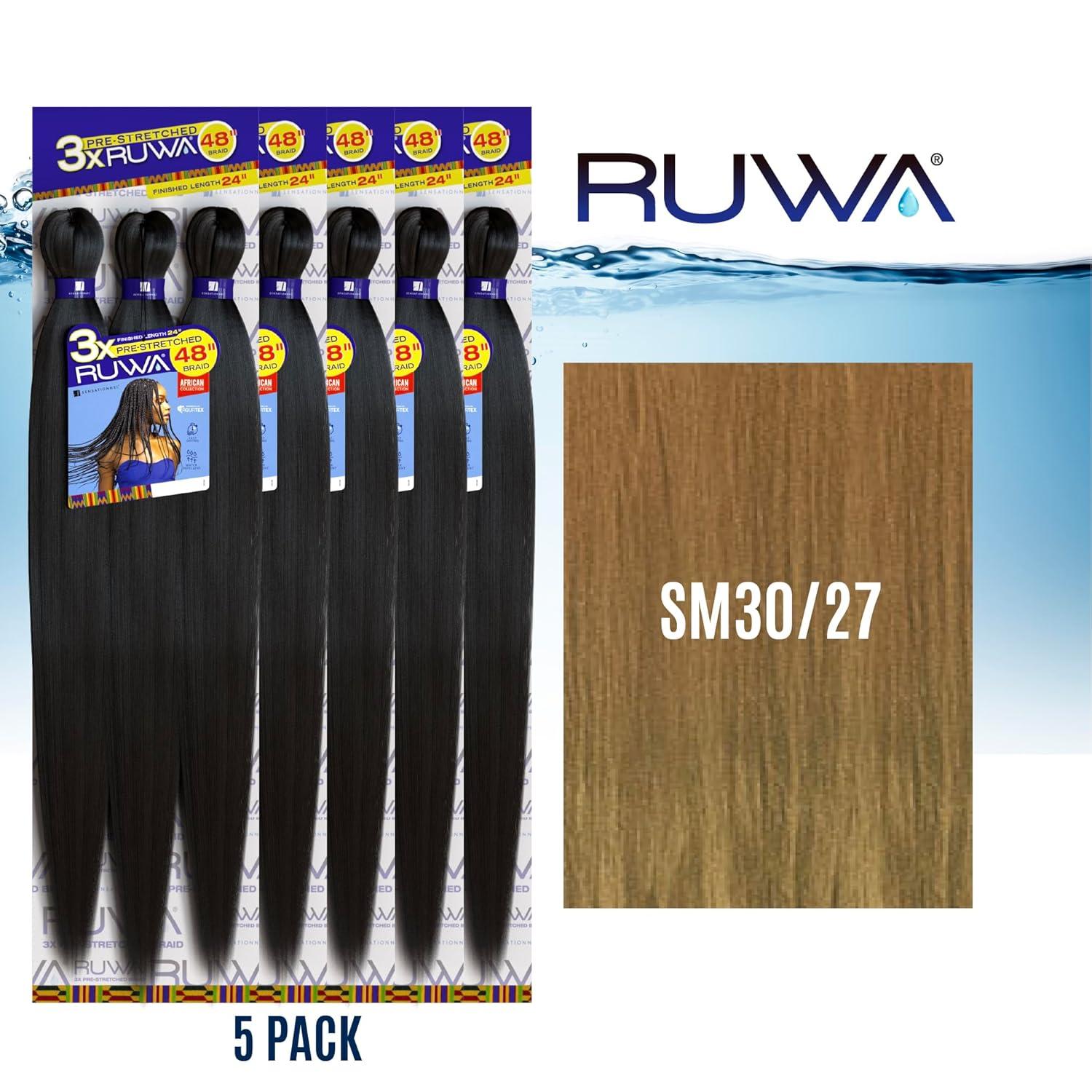 imageSensationnel Ruwa prestretched braiding hair 3x 48 inch water repellent kanekalon fast dry synthetic sports itch free 3 pack 1 JETBLACKSM3027