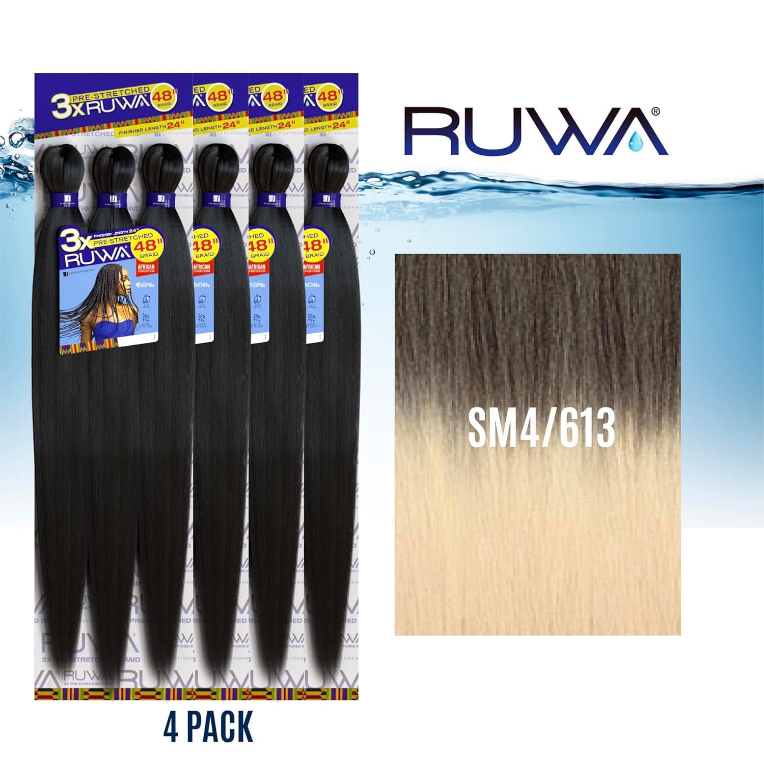 imageSensationnel Ruwa prestretched braiding hair 3x 48 inch water repellent kanekalon fast dry synthetic sports itch free 3 pack 1 JETBLACKSM4613