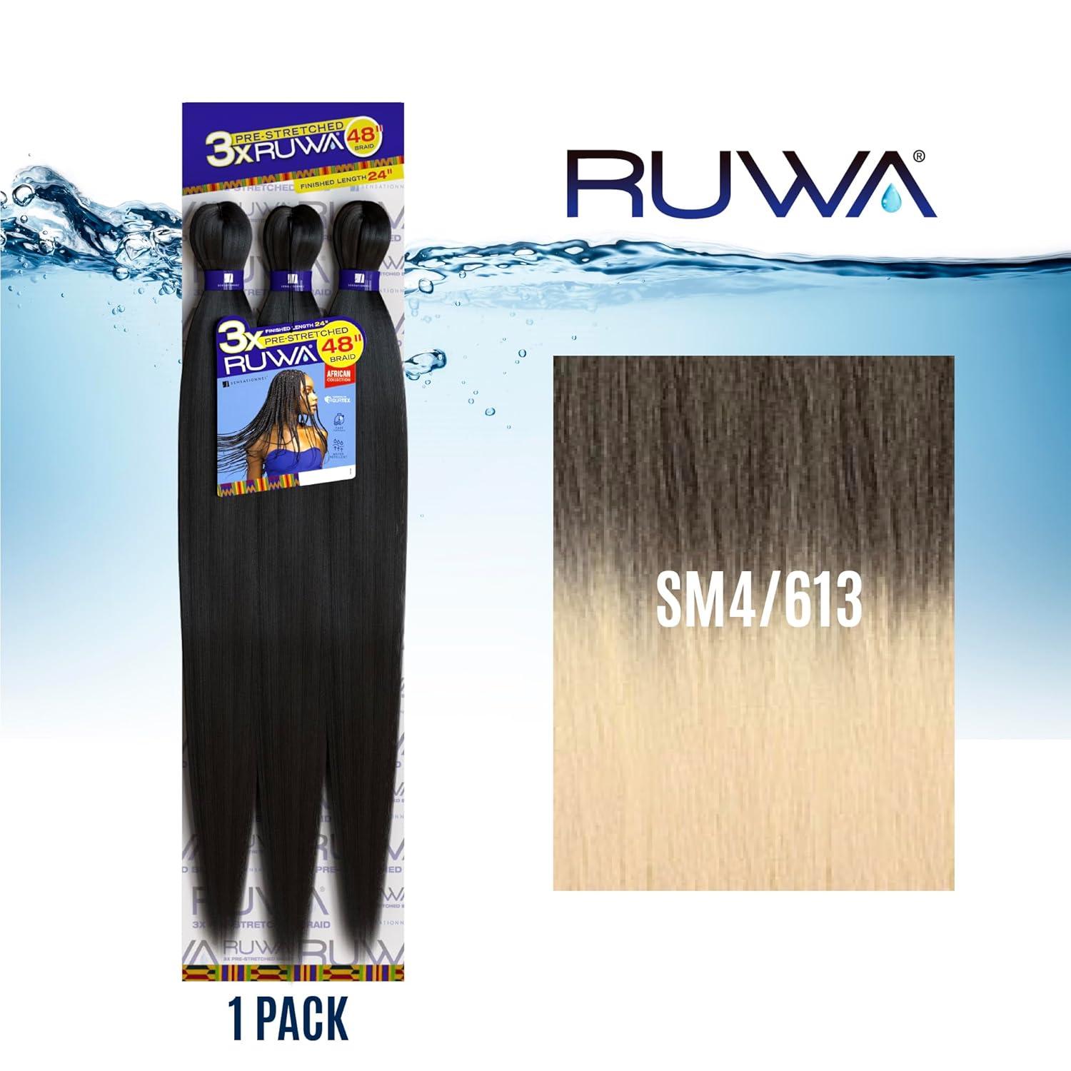imageSensationnel Ruwa prestretched braiding hair 3x 48 inch water repellent kanekalon fast dry synthetic sports itch free 3 pack 1 JETBLACKSM4613