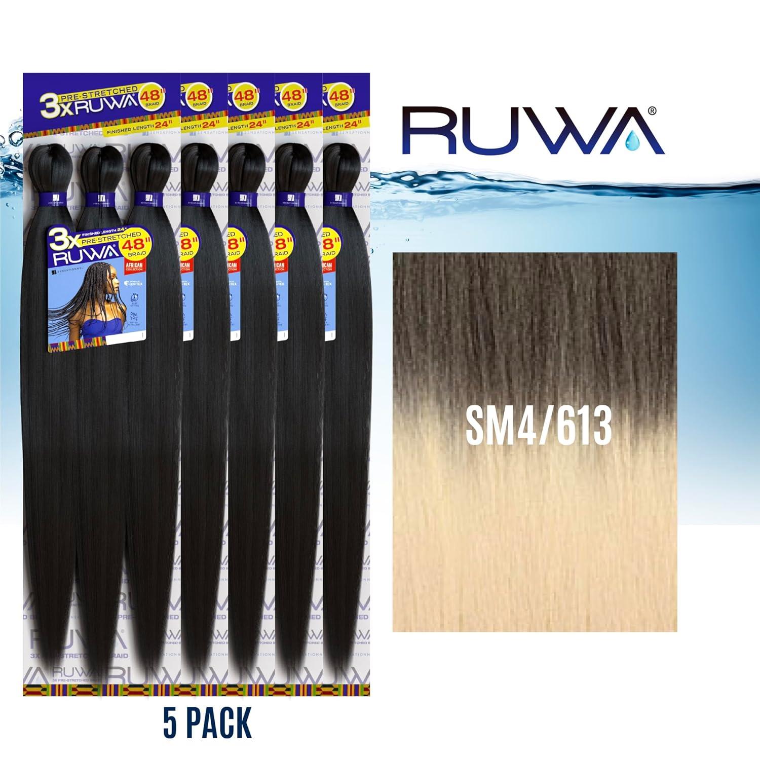 imageSensationnel Ruwa prestretched braiding hair 3x 48 inch water repellent kanekalon fast dry synthetic sports itch free 3 pack 1 JETBLACKSM4613