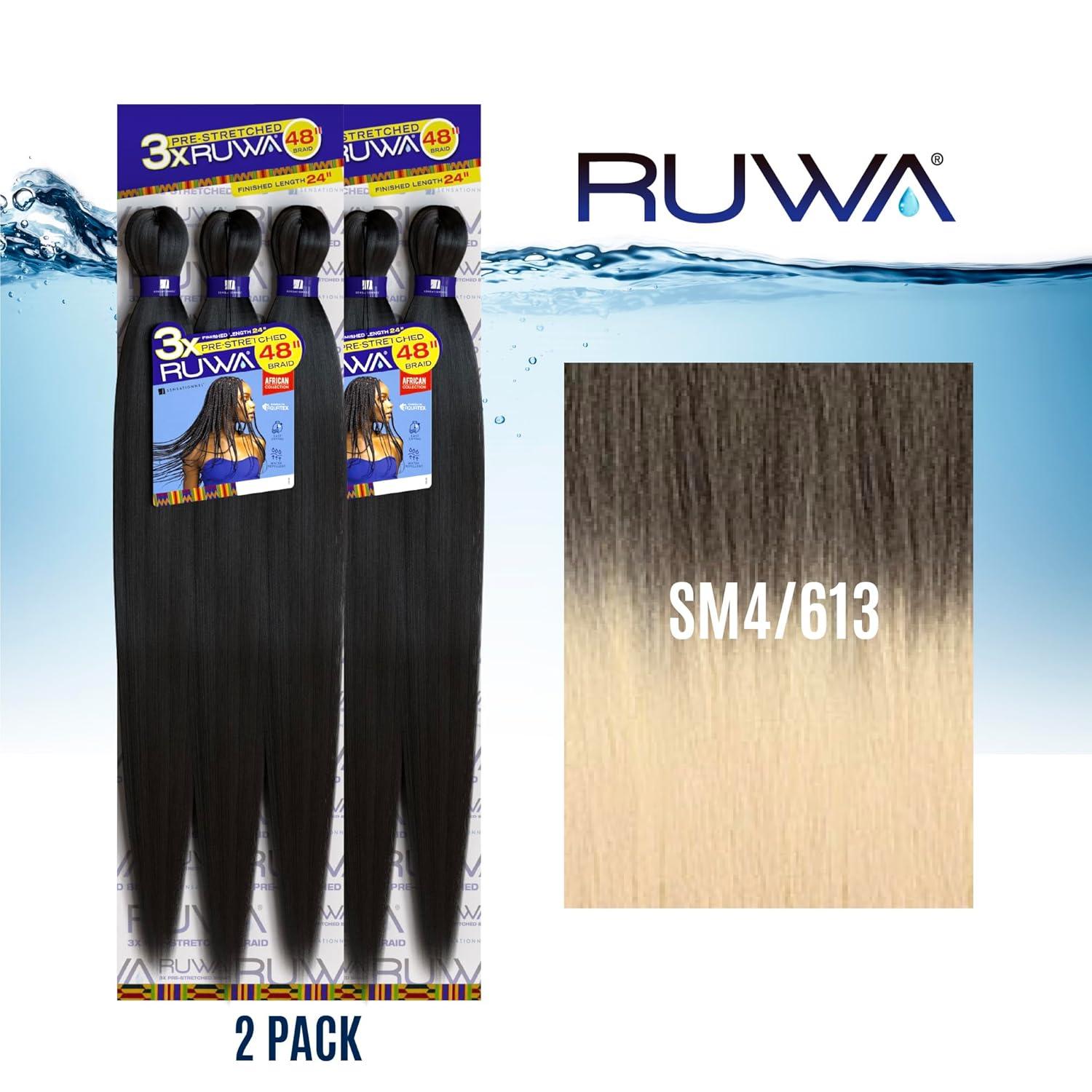 imageSensationnel Ruwa prestretched braiding hair 3x 48 inch water repellent kanekalon fast dry synthetic sports itch free 3 pack 1 JETBLACKSM4613