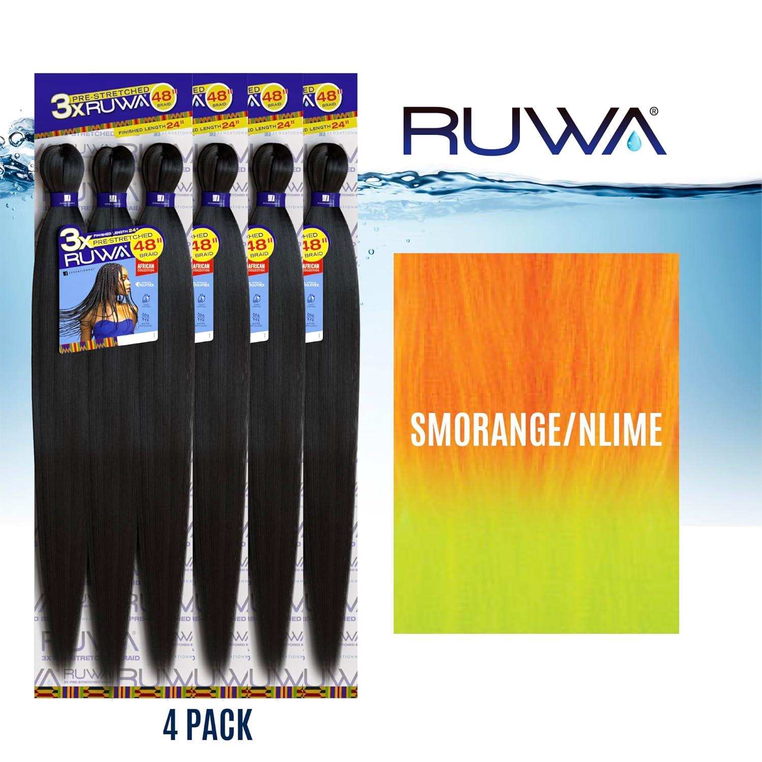 imageSensationnel Ruwa prestretched braiding hair 3x 48 inch water repellent kanekalon fast dry synthetic sports itch free 3 pack 1 JETBLACKSMORANGENLIME