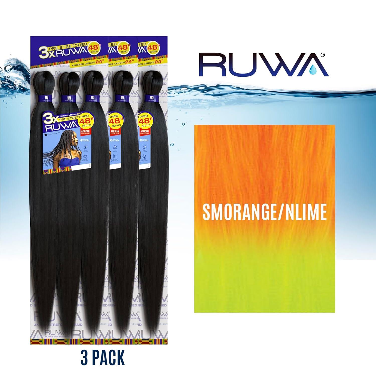 imageSensationnel Ruwa prestretched braiding hair 3x 48 inch water repellent kanekalon fast dry synthetic sports itch free 3 pack 1 JETBLACKSMORANGENLIME