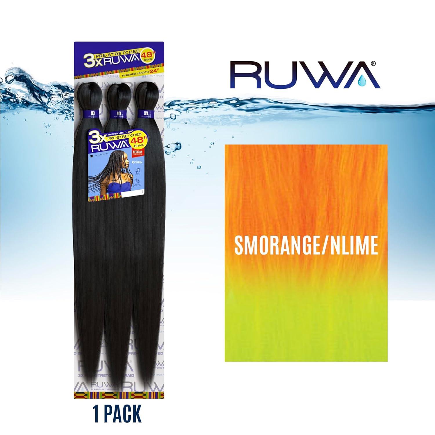 imageSensationnel Ruwa prestretched braiding hair 3x 48 inch water repellent kanekalon fast dry synthetic sports itch free 3 pack 1 JETBLACKSMORANGENLIME