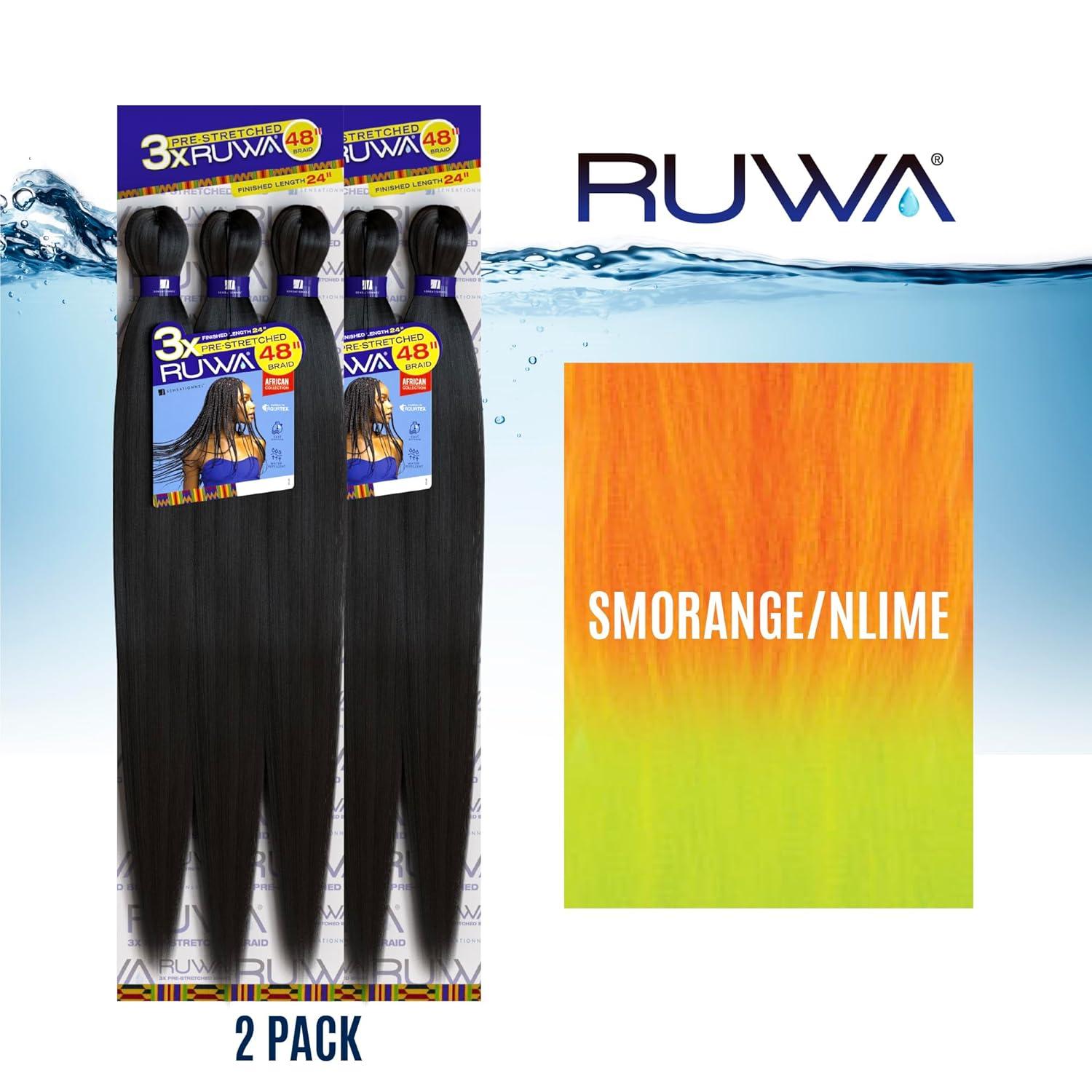 imageSensationnel Ruwa prestretched braiding hair 3x 48 inch water repellent kanekalon fast dry synthetic sports itch free 3 pack 1 JETBLACKSMORANGENLIME