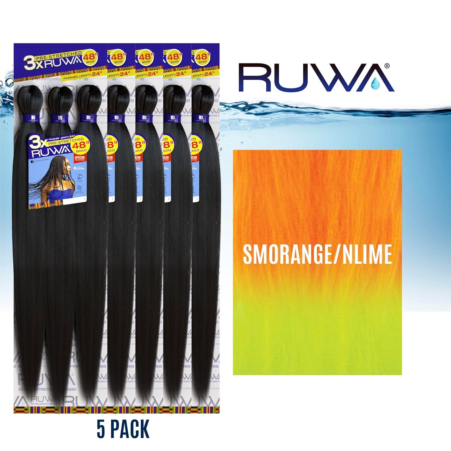 imageSensationnel Ruwa prestretched braiding hair 3x 48 inch water repellent kanekalon fast dry synthetic sports itch free 3 pack 1 JETBLACKSMORANGENLIME