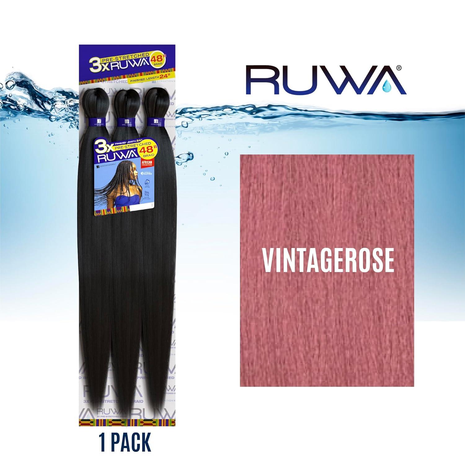 imageSensationnel Ruwa prestretched braiding hair 3x 48 inch water repellent kanekalon fast dry synthetic sports itch free 3 pack 1 JETBLACKVINTAGEROSE