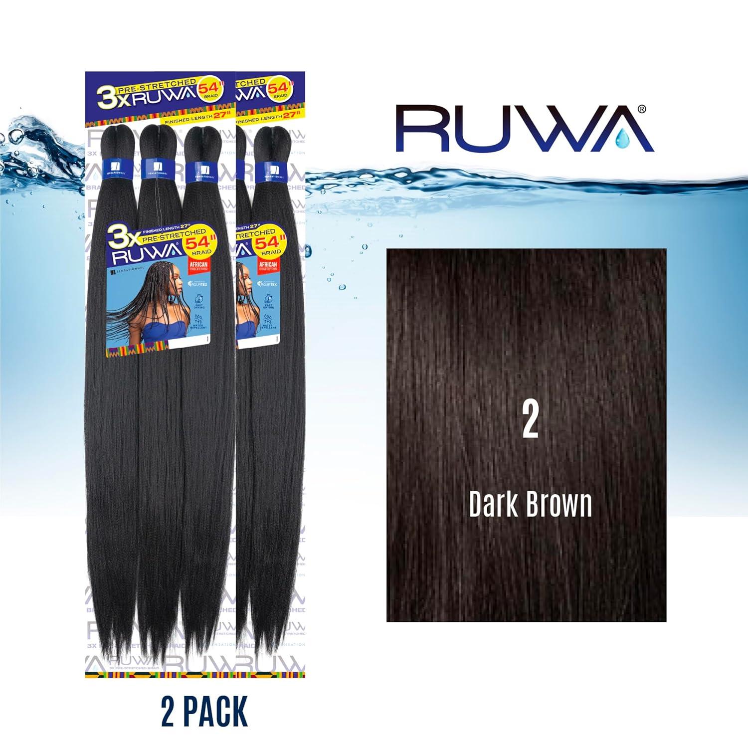 imageSensationnel Ruwa prestretched braiding hair 3x 54 inch water repellent kanekalon fast dry synthetic sports itch free 1 pack 1 JETBLACK2 DARKBROWN