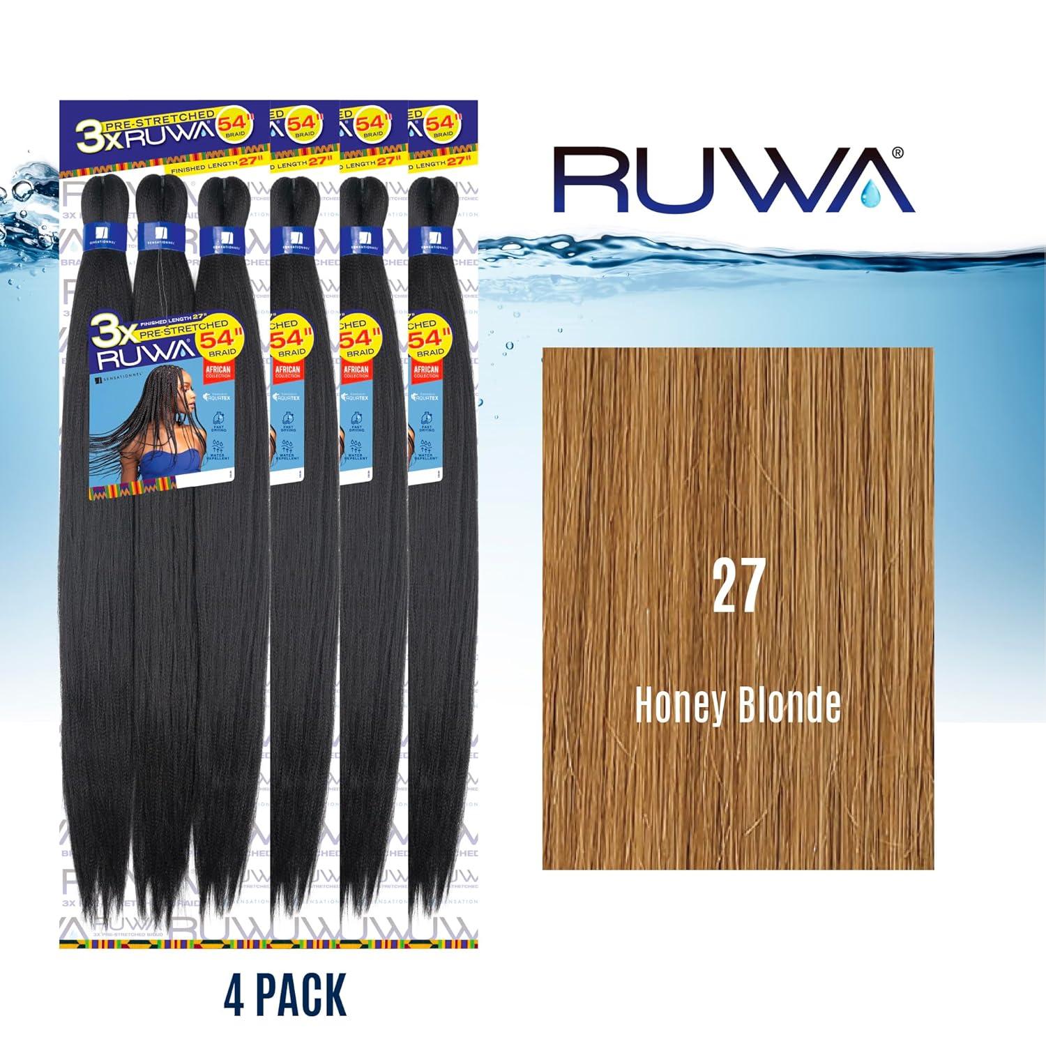 imageSensationnel Ruwa prestretched braiding hair 3x 54 inch water repellent kanekalon fast dry synthetic sports itch free 1 pack 1 JETBLACK27 HONEYBLONDE