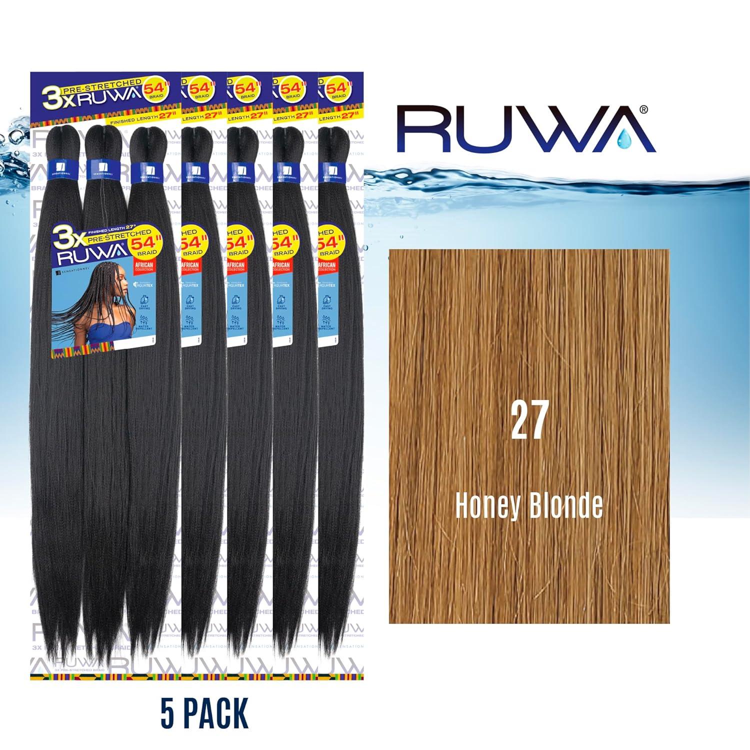 imageSensationnel Ruwa prestretched braiding hair 3x 54 inch water repellent kanekalon fast dry synthetic sports itch free 1 pack 1 JETBLACK27 HONEYBLONDE