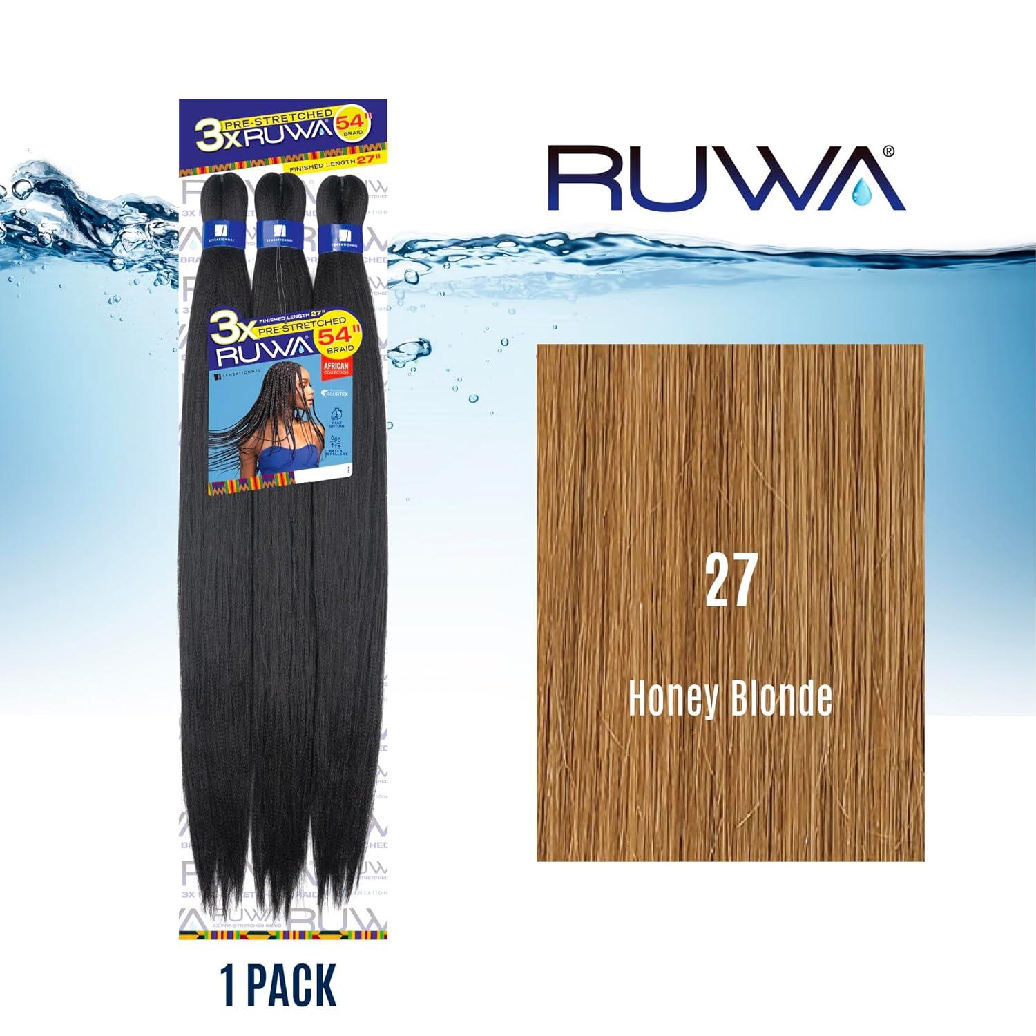 imageSensationnel Ruwa prestretched braiding hair 3x 54 inch water repellent kanekalon fast dry synthetic sports itch free 1 pack 1 JETBLACK27 HONEYBLONDE