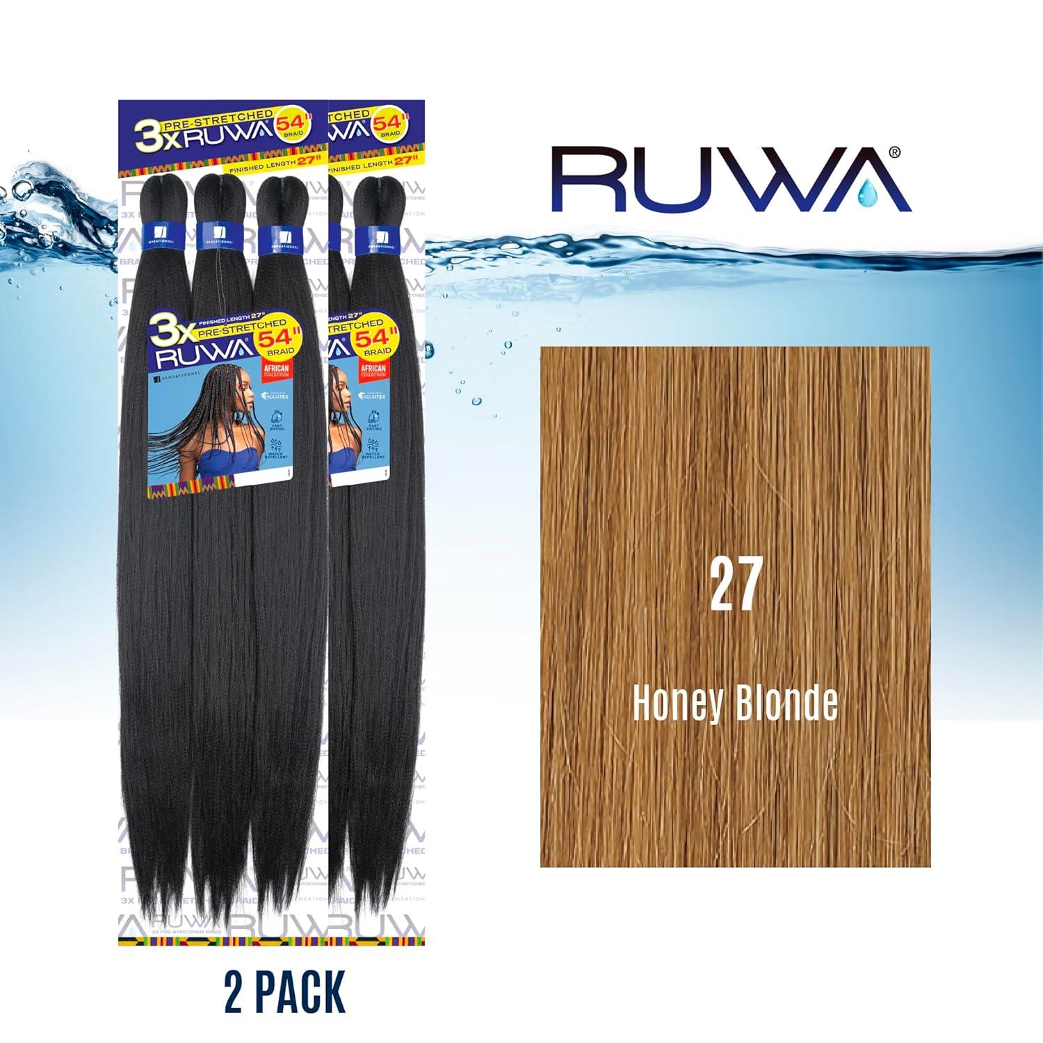imageSensationnel Ruwa prestretched braiding hair 3x 54 inch water repellent kanekalon fast dry synthetic sports itch free 1 pack 1 JETBLACK27 HONEYBLONDE