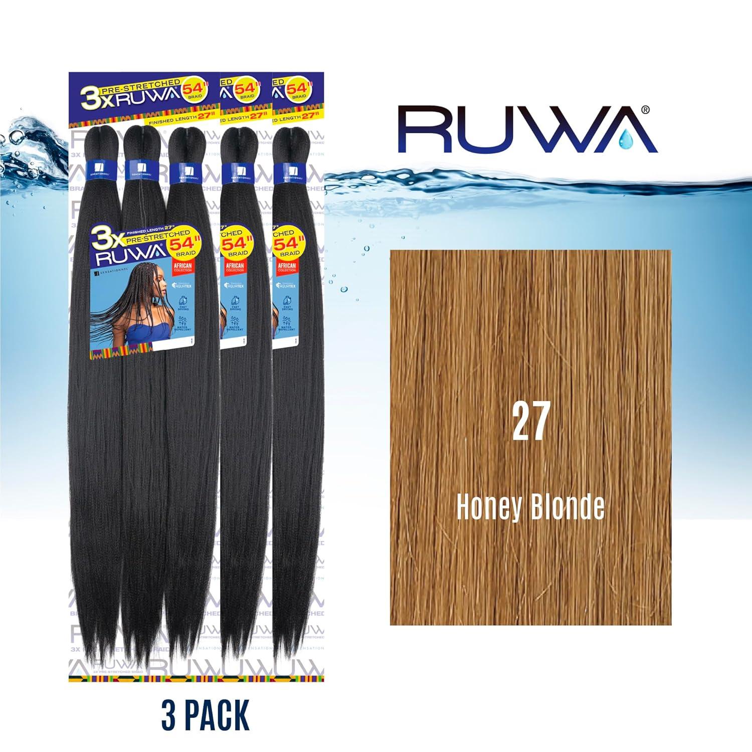 imageSensationnel Ruwa prestretched braiding hair 3x 54 inch water repellent kanekalon fast dry synthetic sports itch free 1 pack 1 JETBLACK27 HONEYBLONDE