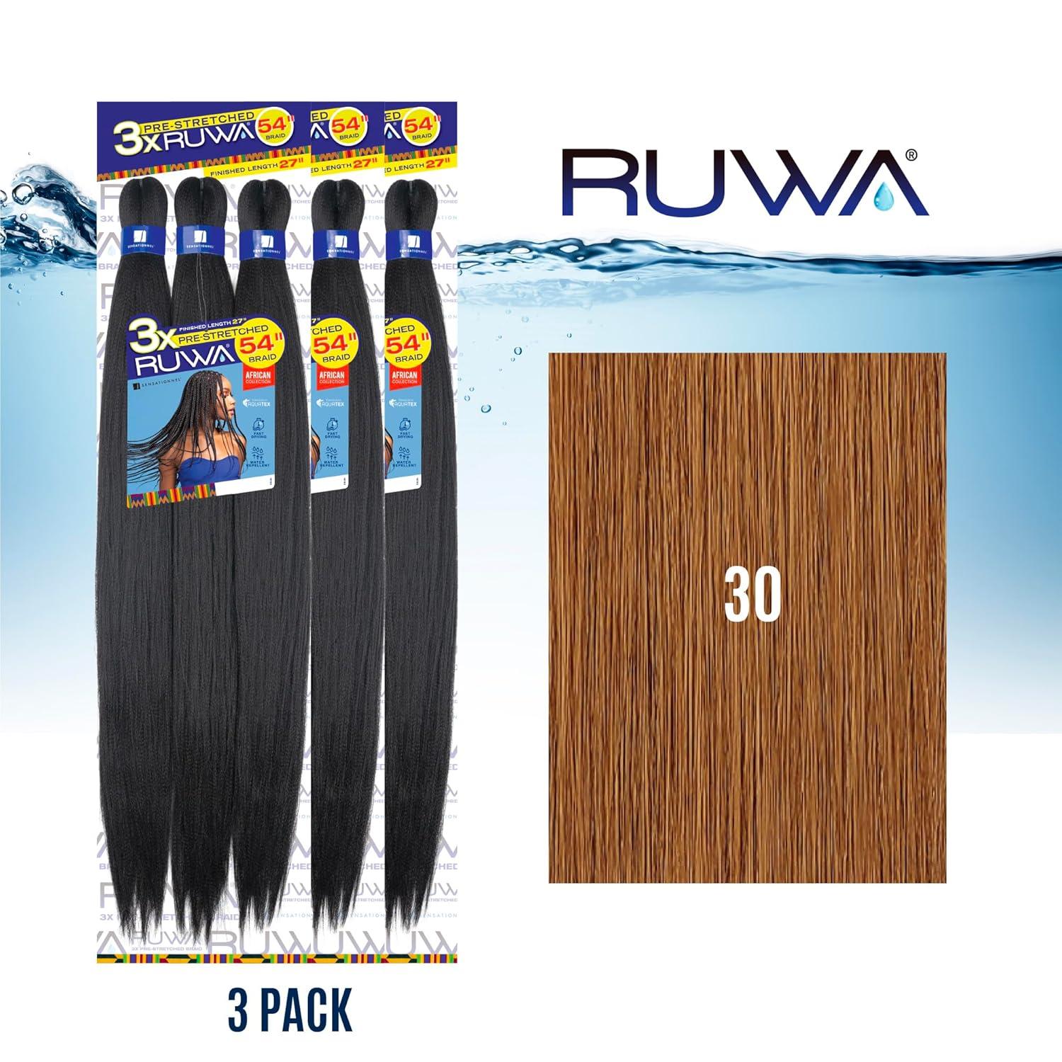 imageSensationnel Ruwa prestretched braiding hair 3x 54 inch water repellent kanekalon fast dry synthetic sports itch free 1 pack 1 JETBLACK30 LIGHTAUBURN