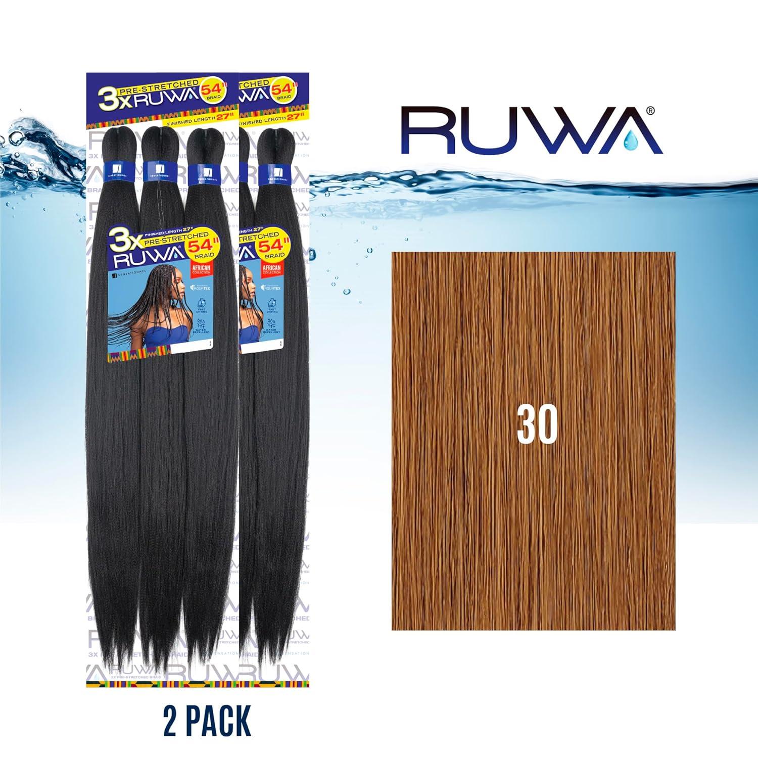 imageSensationnel Ruwa prestretched braiding hair 3x 54 inch water repellent kanekalon fast dry synthetic sports itch free 1 pack 1 JETBLACK30 LIGHTAUBURN