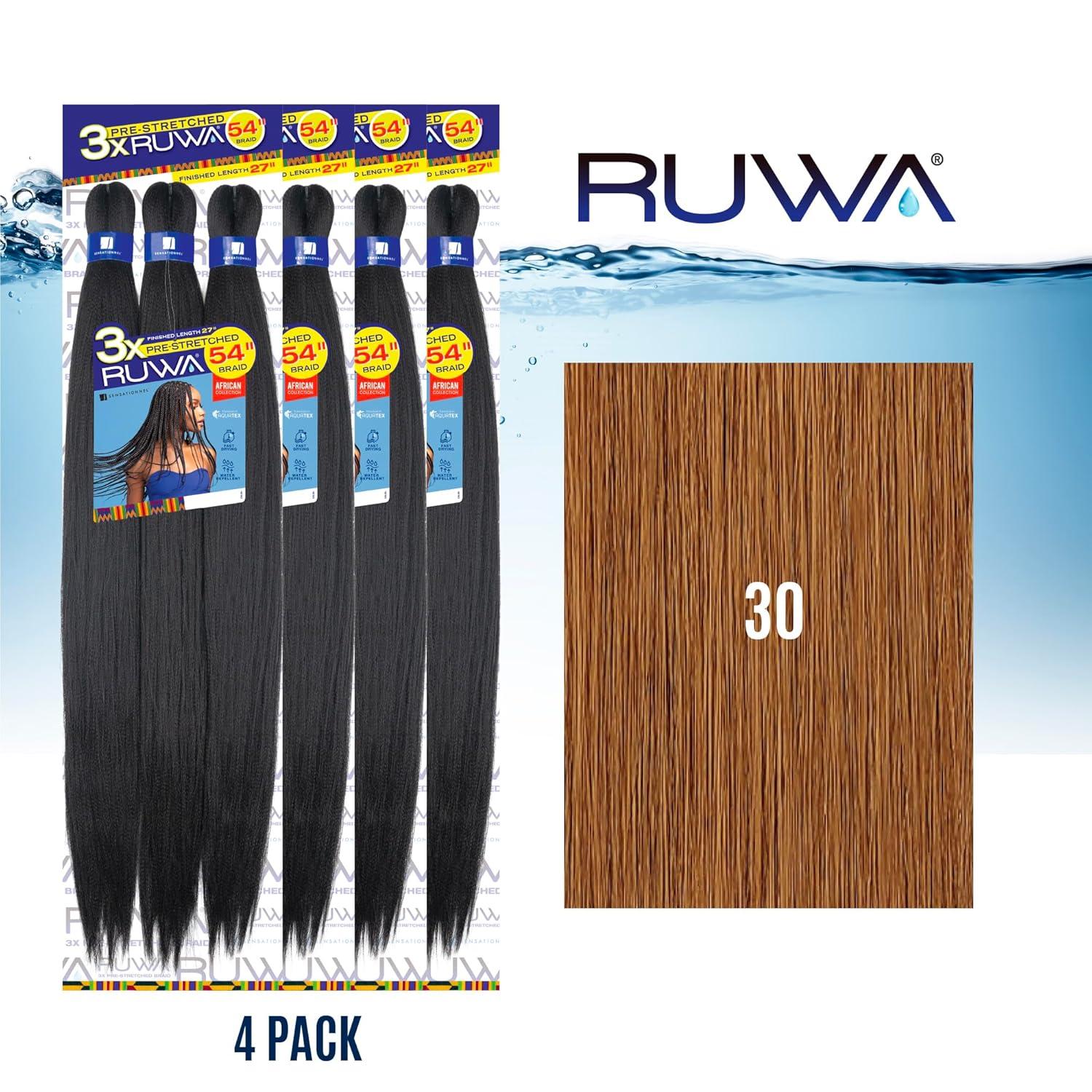 imageSensationnel Ruwa prestretched braiding hair 3x 54 inch water repellent kanekalon fast dry synthetic sports itch free 1 pack 1 JETBLACK30 LIGHTAUBURN