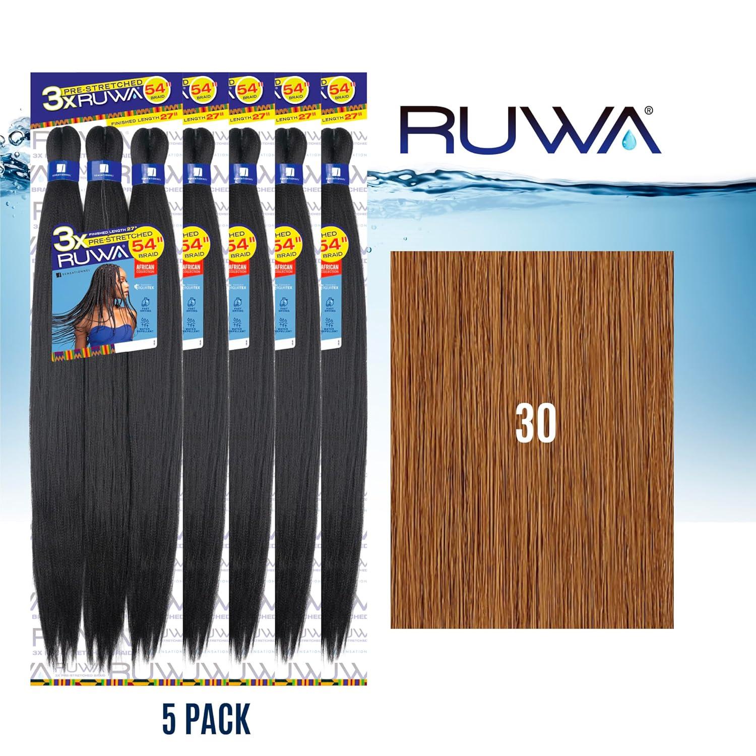 imageSensationnel Ruwa prestretched braiding hair 3x 54 inch water repellent kanekalon fast dry synthetic sports itch free 1 pack 1 JETBLACK30 LIGHTAUBURN