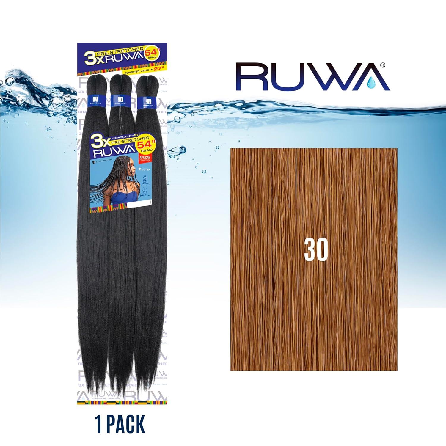 imageSensationnel Ruwa prestretched braiding hair 3x 54 inch water repellent kanekalon fast dry synthetic sports itch free 1 pack 1 JETBLACK30 LIGHTAUBURN