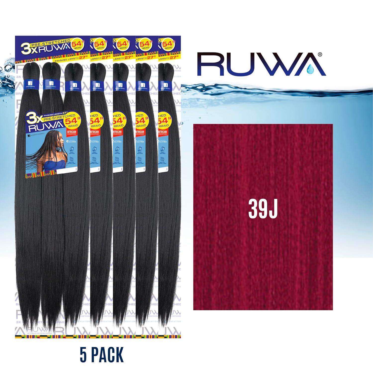 imageSensationnel Ruwa prestretched braiding hair 3x 54 inch water repellent kanekalon fast dry synthetic sports itch free 1 pack 1 JETBLACK39J