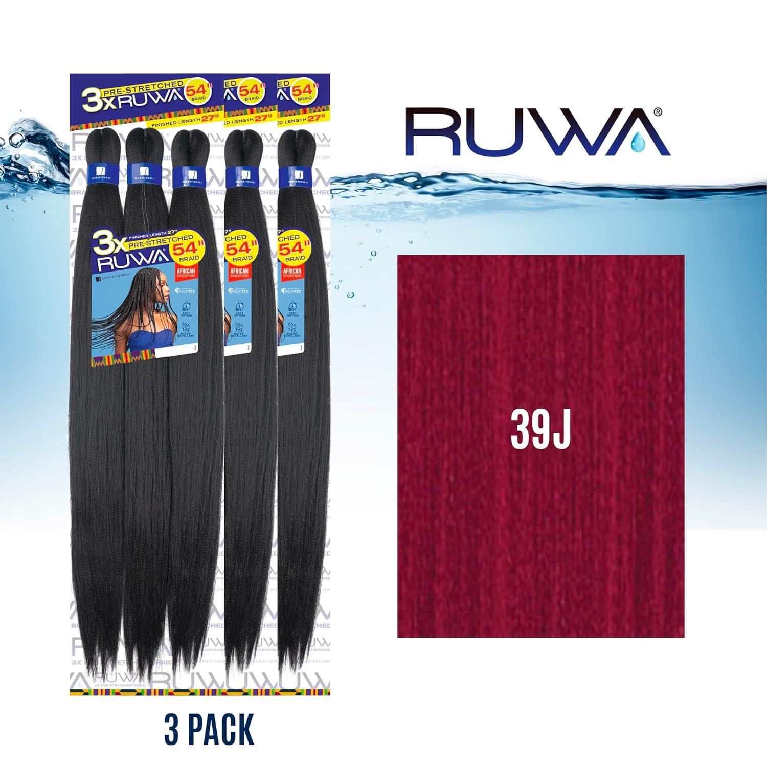 imageSensationnel Ruwa prestretched braiding hair 3x 54 inch water repellent kanekalon fast dry synthetic sports itch free 1 pack 1 JETBLACK39J