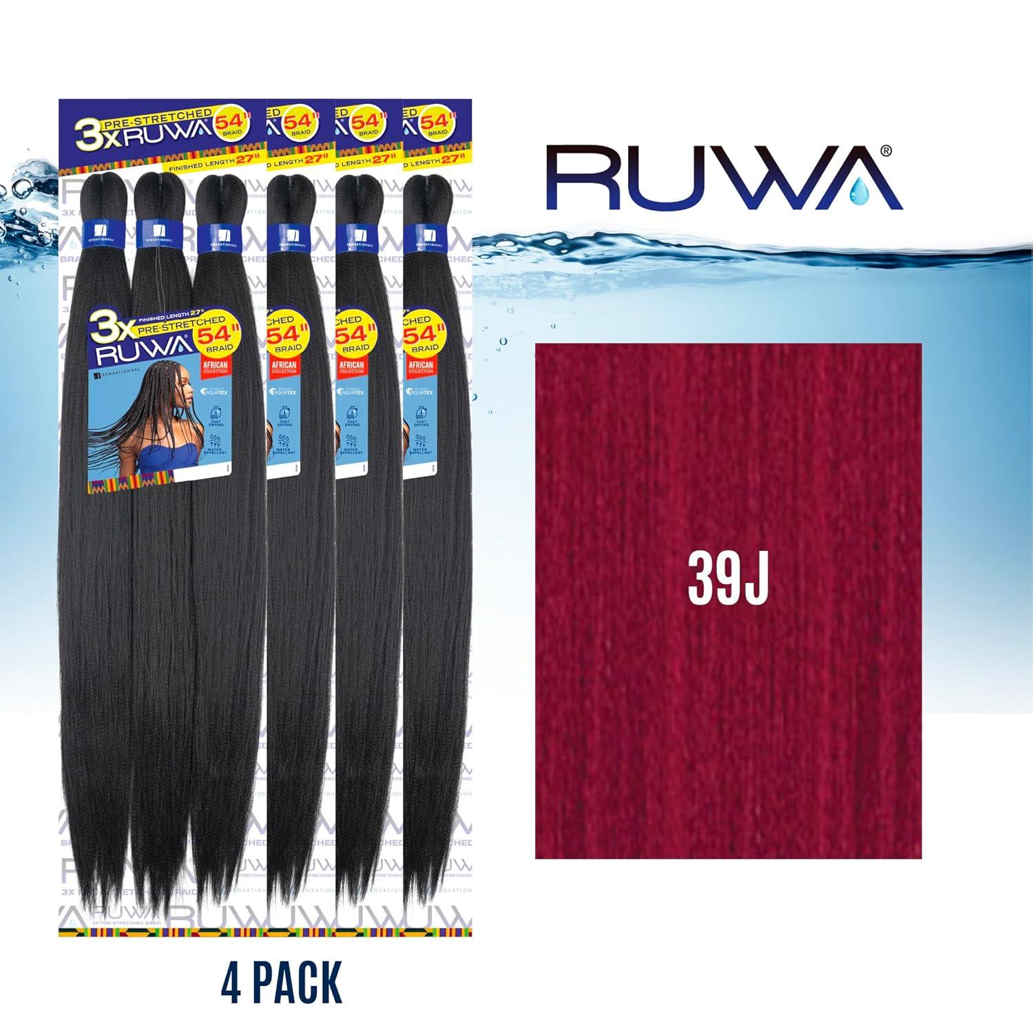 imageSensationnel Ruwa prestretched braiding hair 3x 54 inch water repellent kanekalon fast dry synthetic sports itch free 1 pack 1 JETBLACK39J