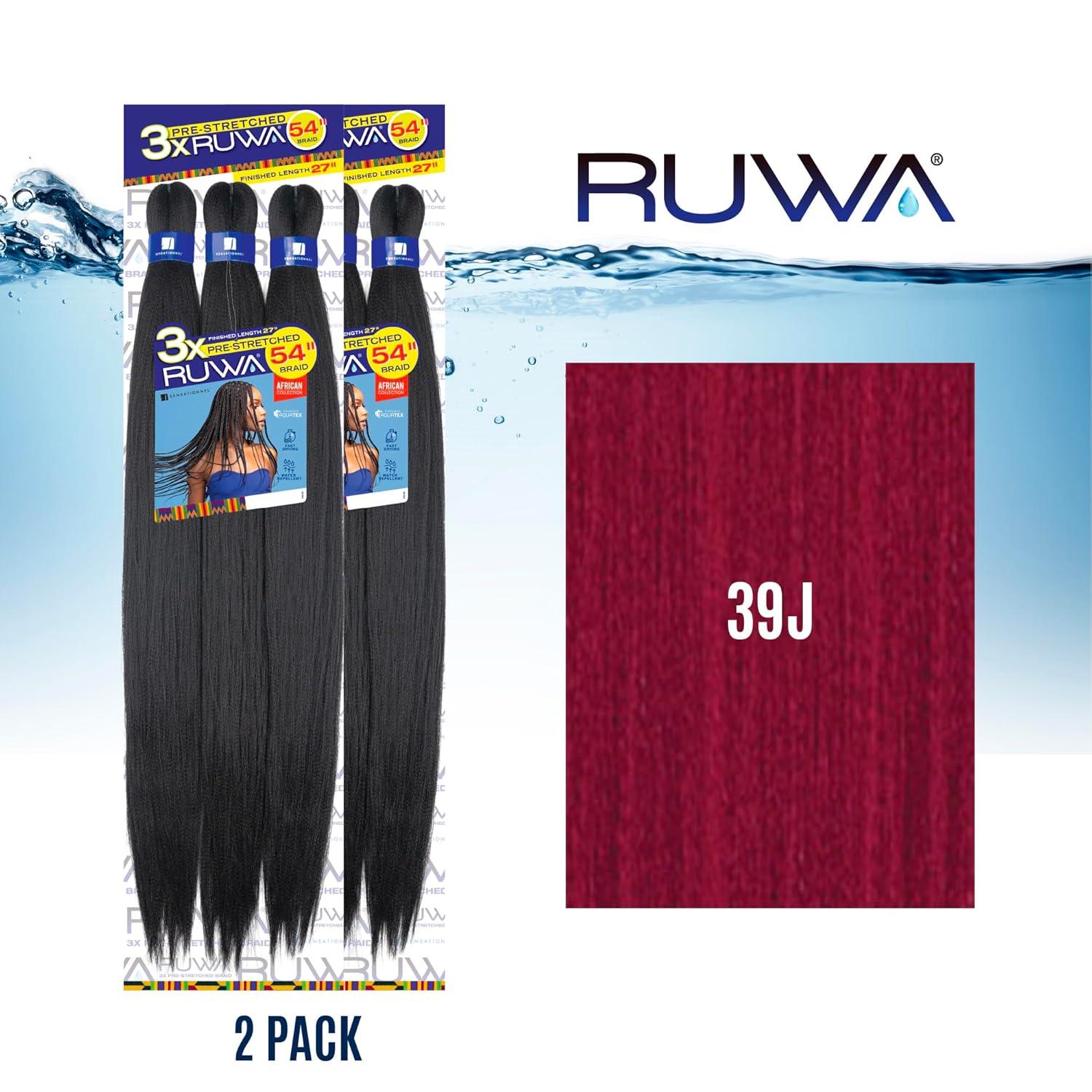 imageSensationnel Ruwa prestretched braiding hair 3x 54 inch water repellent kanekalon fast dry synthetic sports itch free 1 pack 1 JETBLACK39J